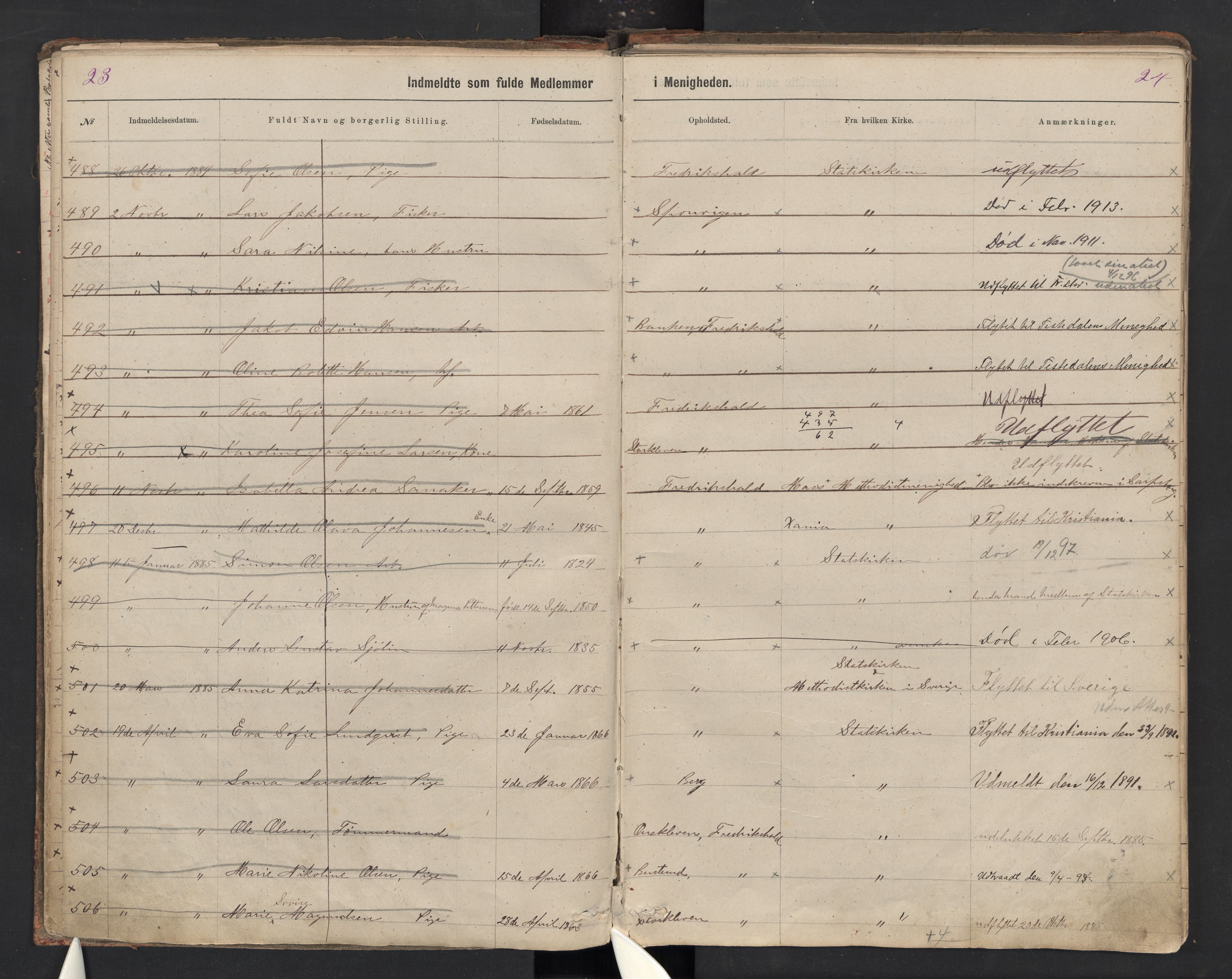 Halden metodistkirke - menighetsprotokoller, SAO/PAO-0266/F/L0003: Dissenterprotokoll nr. 3, 1874-1892, s. 23-24