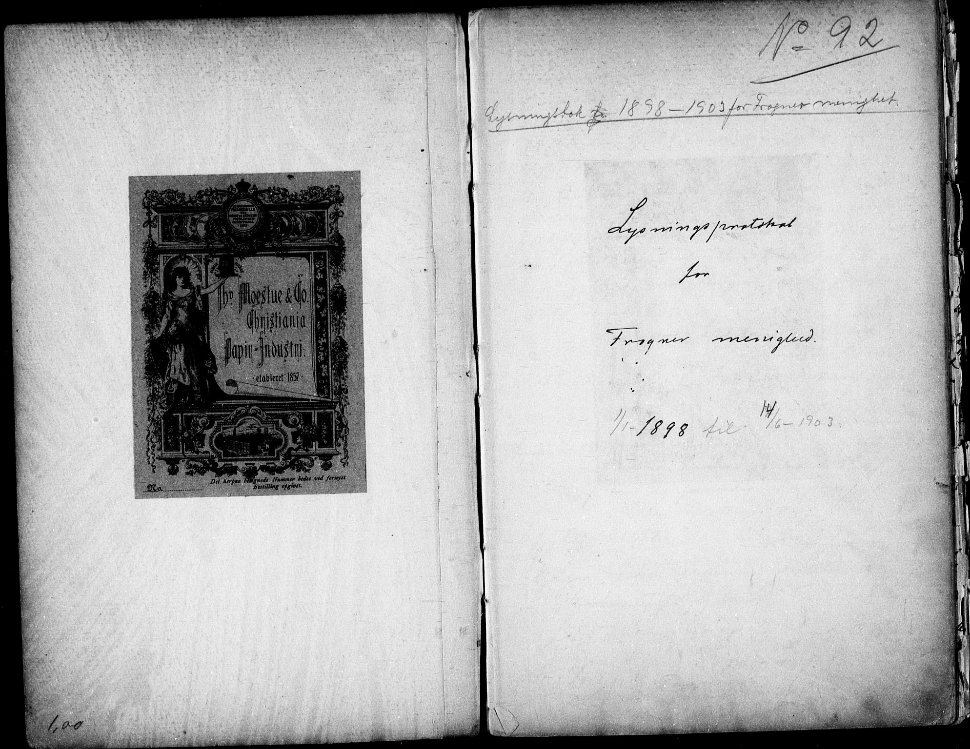 Frogner prestekontor Kirkebøker, AV/SAO-A-10886/H/Ha/L0001: Lysningsprotokoll nr. 1, 1898-1903