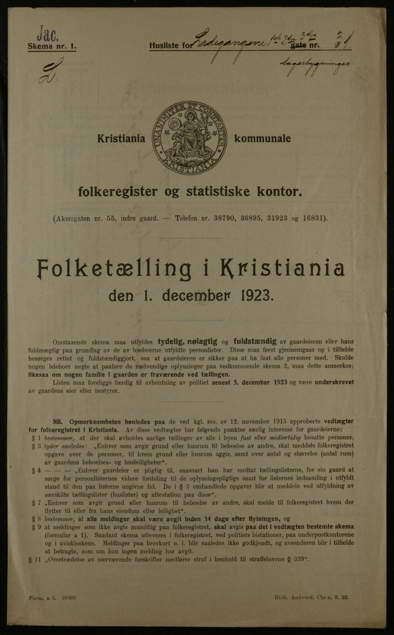 OBA, Kommunal folketelling 1.12.1923 for Kristiania, 1923, s. 61574