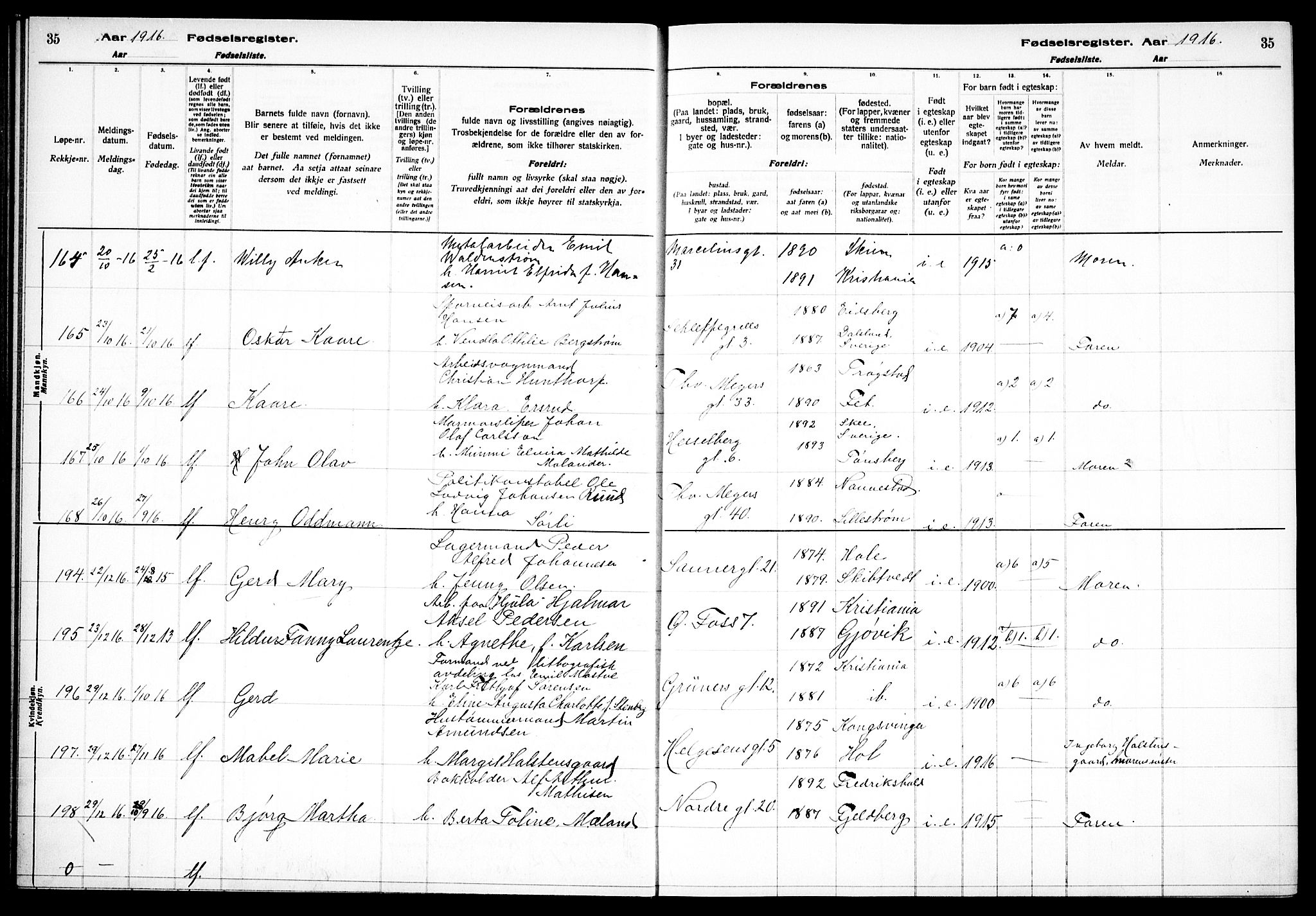Paulus prestekontor Kirkebøker, AV/SAO-A-10871/J/Ja/L0001: Fødselsregister nr. 1, 1916-1923, s. 35