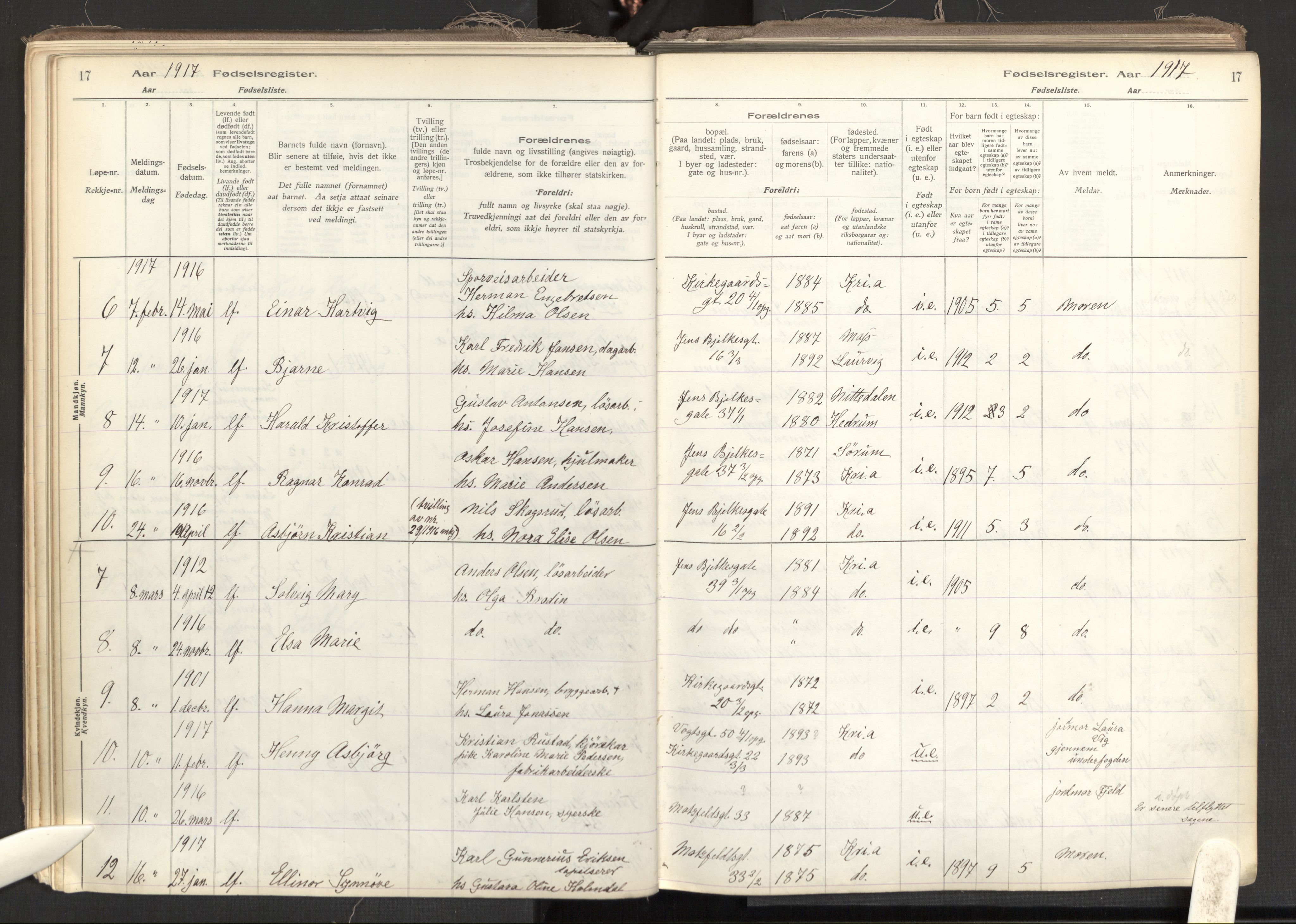 Tøyen prestekontor Kirkebøker, AV/SAO-A-10167a/J/Ja/L0001: Fødselsregister nr. 1, 1916-1944, s. 17