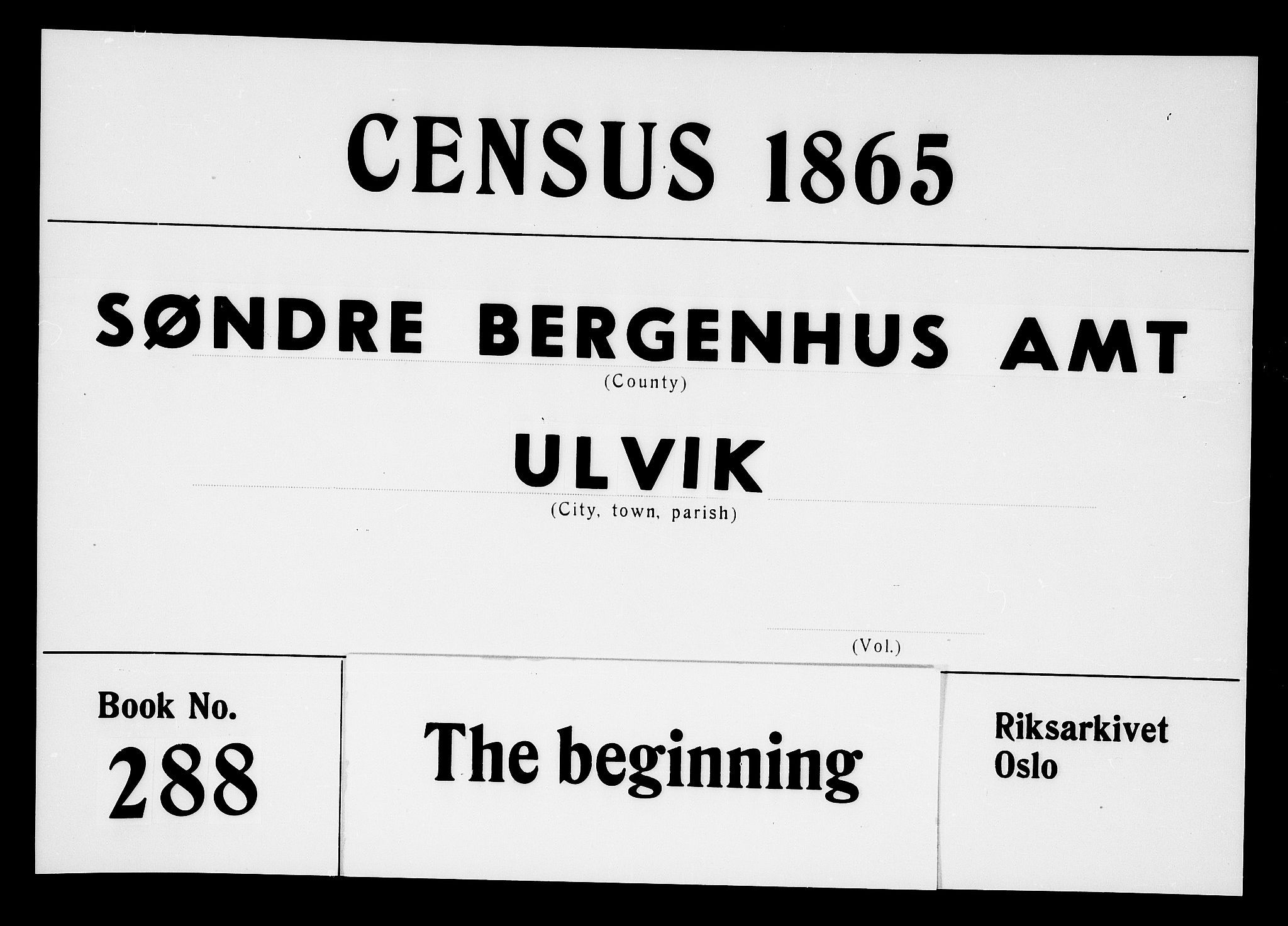 RA, Folketelling 1865 for 1233P Ulvik prestegjeld, 1865, s. 1