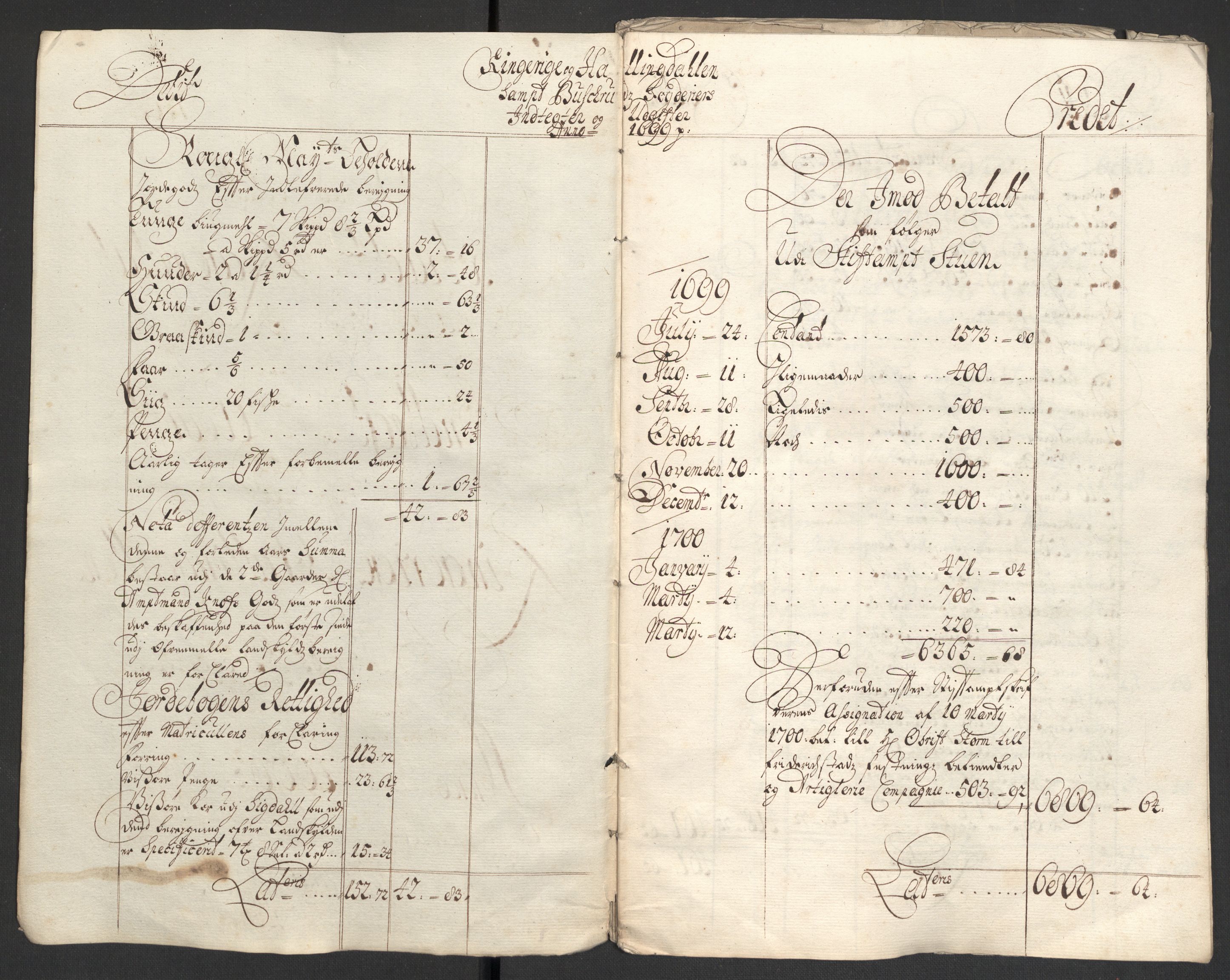 Rentekammeret inntil 1814, Reviderte regnskaper, Fogderegnskap, AV/RA-EA-4092/R22/L1456: Fogderegnskap Ringerike, Hallingdal og Buskerud, 1699, s. 4