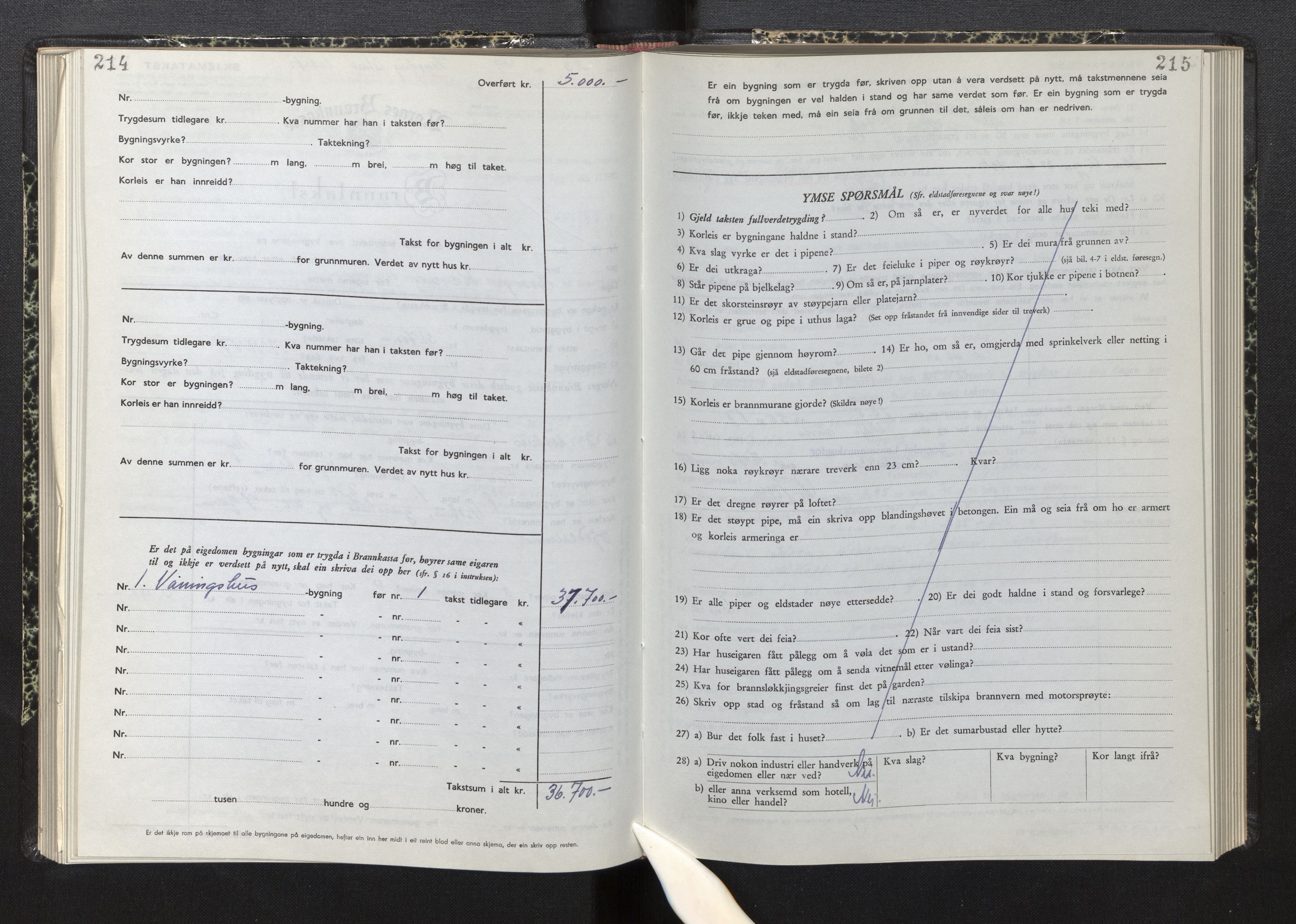 Lensmannen i Sogndal, AV/SAB-A-29901/0012/L0015: Branntakstprotokoll, skjematakst, 1950-1955, s. 214-215