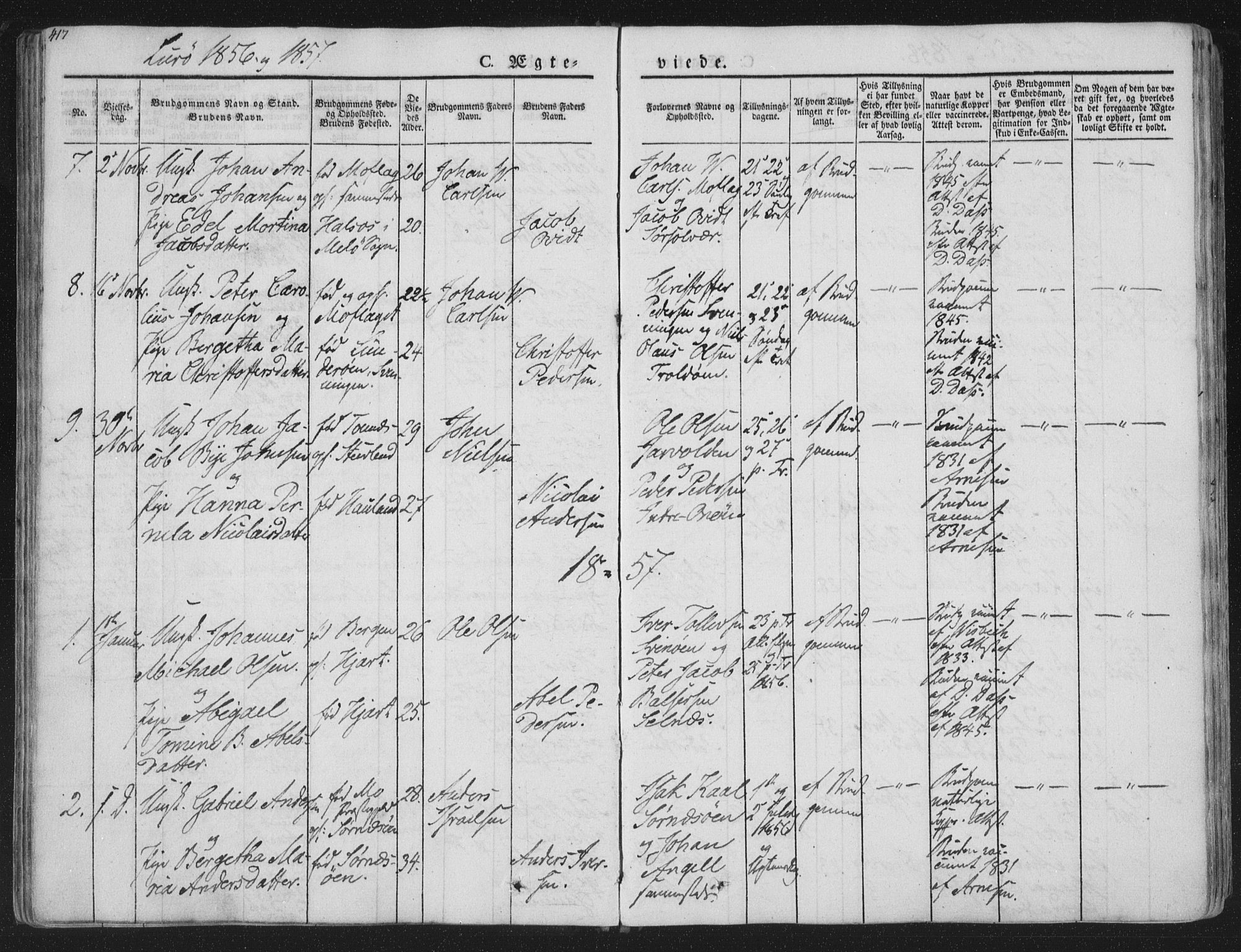 Ministerialprotokoller, klokkerbøker og fødselsregistre - Nordland, SAT/A-1459/839/L0566: Ministerialbok nr. 839A03, 1825-1862, s. 417