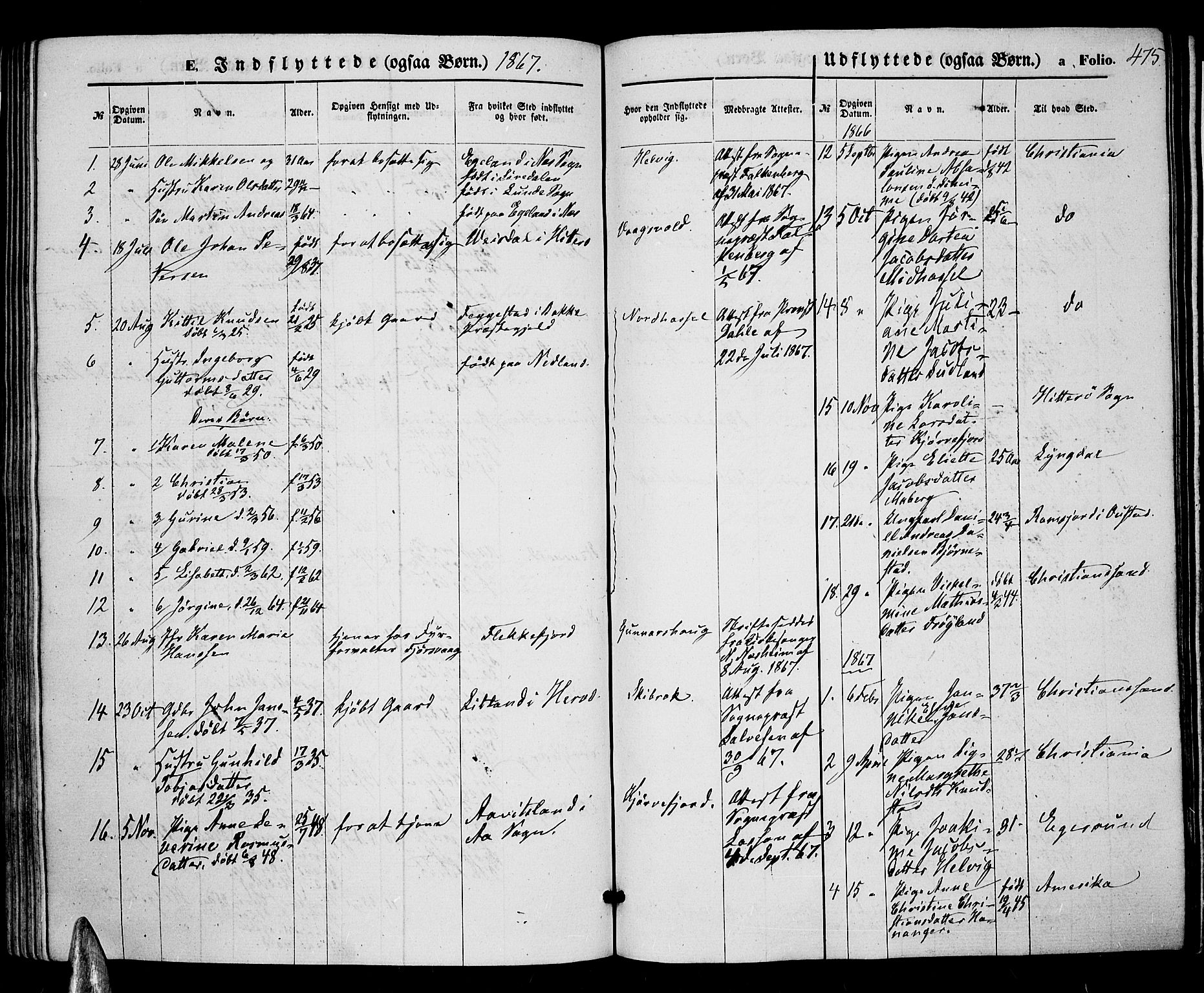 Lista sokneprestkontor, SAK/1111-0027/F/Fb/L0003: Klokkerbok nr. B 3, 1862-1877, s. 475