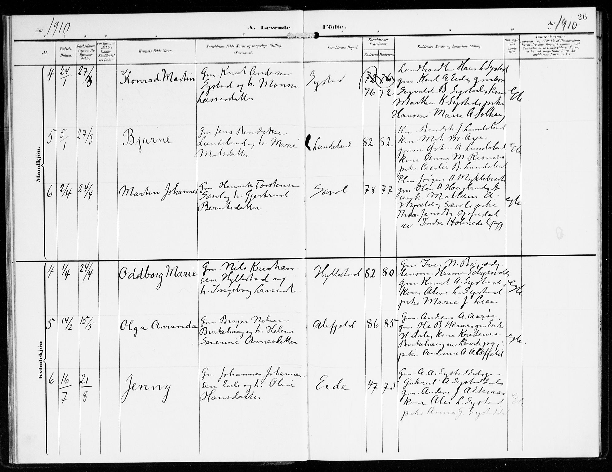 Hyllestad sokneprestembete, AV/SAB-A-80401: Ministerialbok nr. B 2, 1903-1917, s. 26