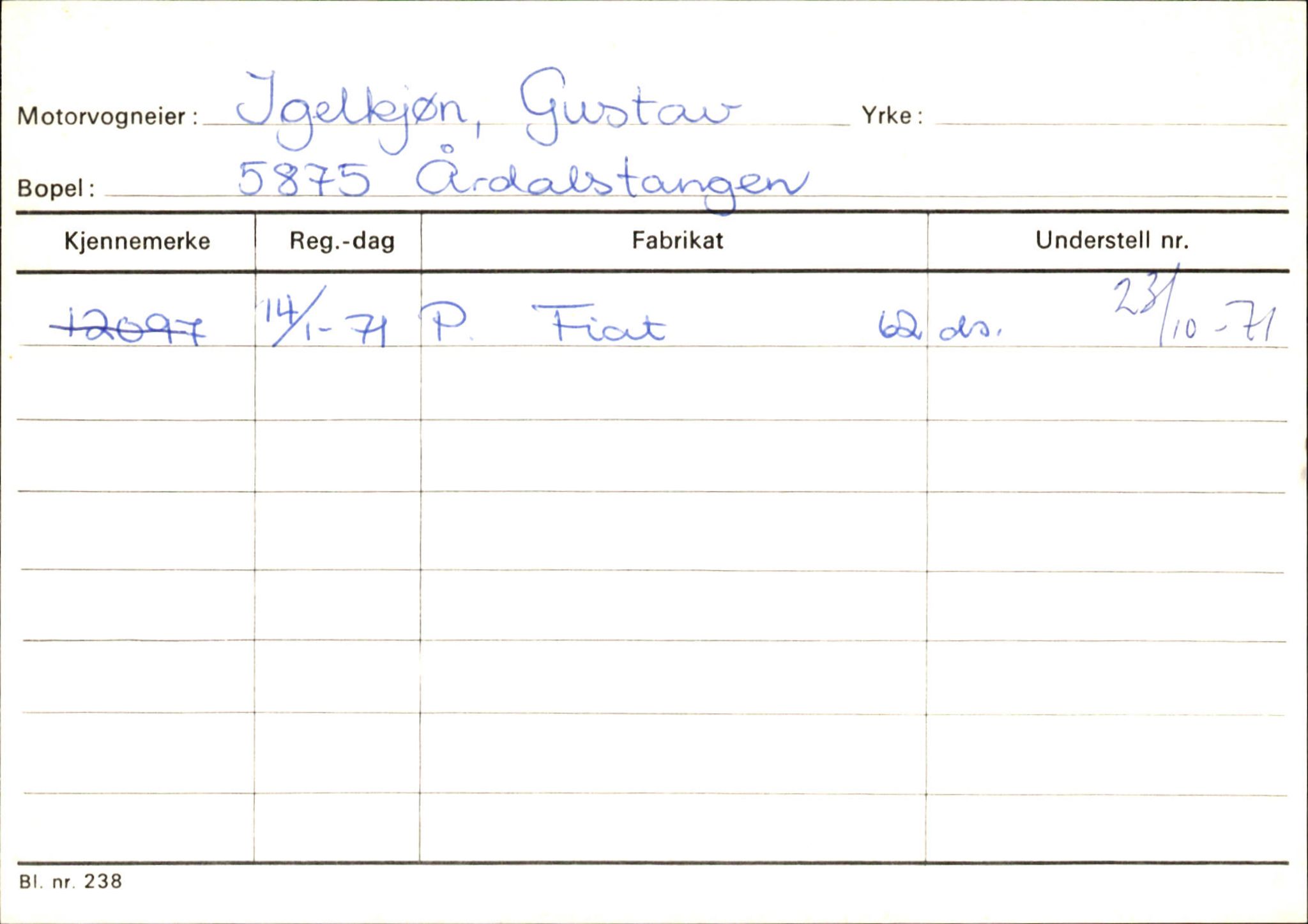 Statens vegvesen, Sogn og Fjordane vegkontor, SAB/A-5301/4/F/L0145: Registerkort Vågsøy S-Å. Årdal I-P, 1945-1975, s. 860