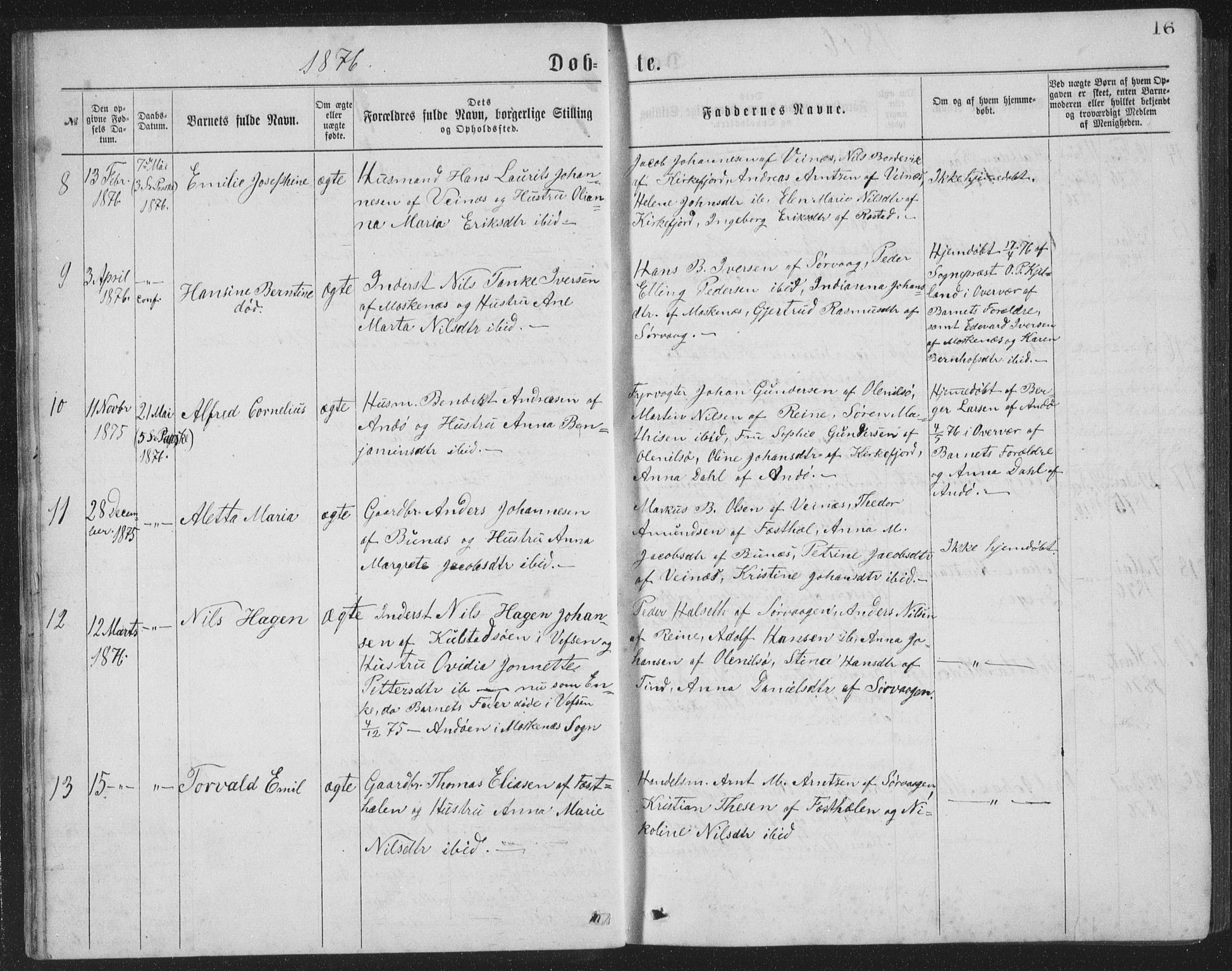 Ministerialprotokoller, klokkerbøker og fødselsregistre - Nordland, AV/SAT-A-1459/886/L1225: Klokkerbok nr. 886C02, 1874-1896, s. 16