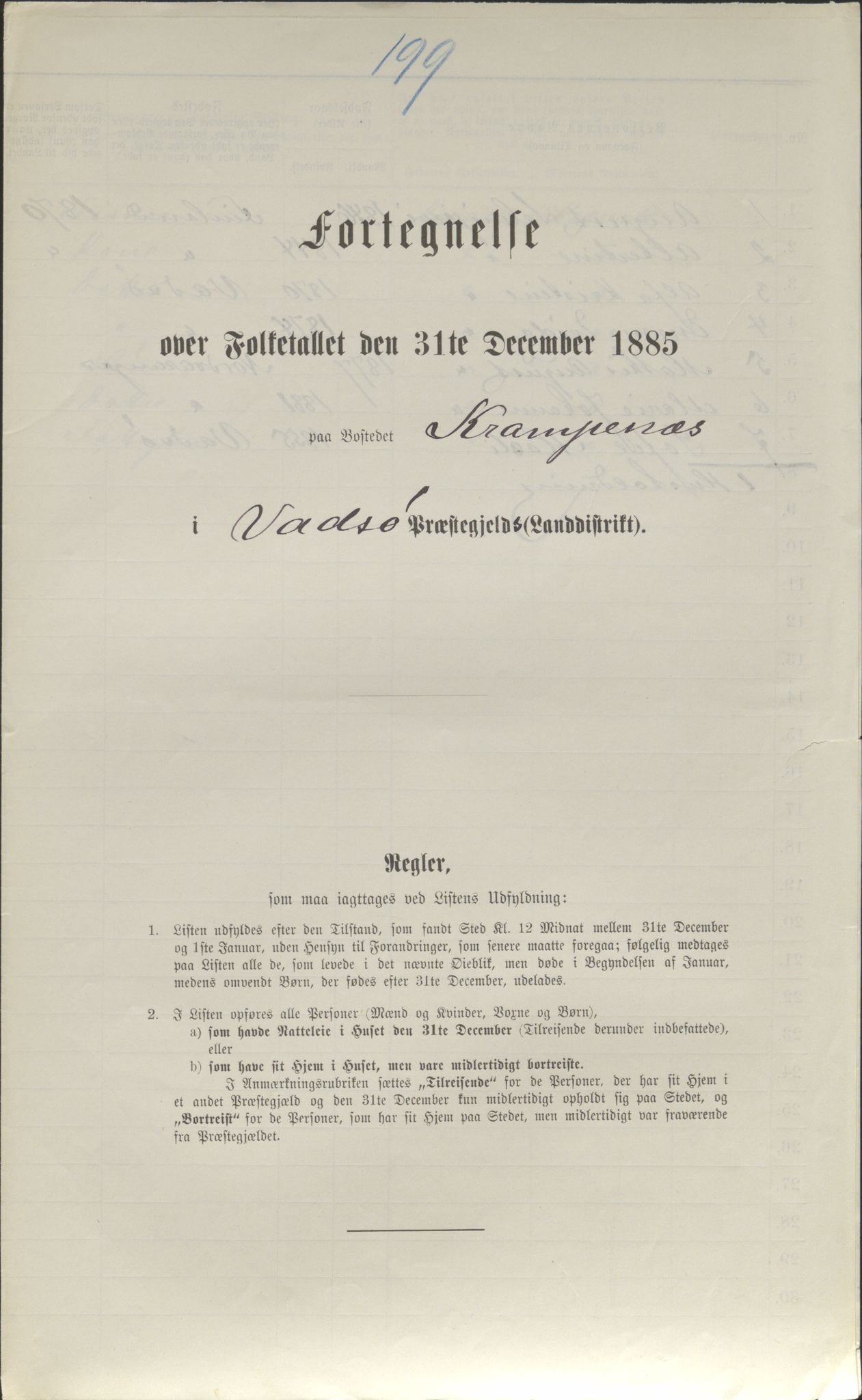 SATØ, Folketelling 1885 for 2029 Vadsø landsogn, 1885, s. 199a