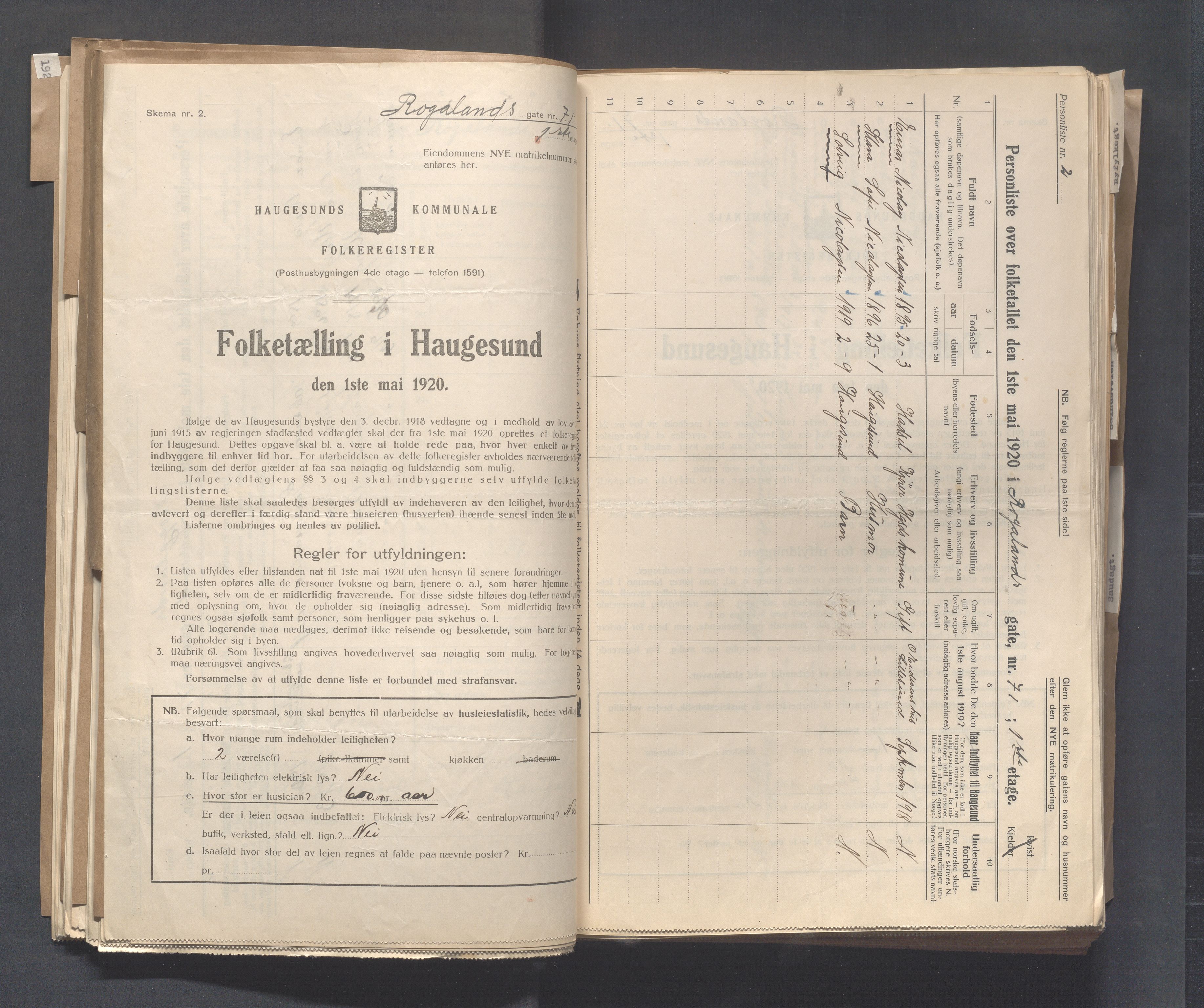 IKAR, Kommunal folketelling 1.5.1920 for Haugesund, 1920, s. 3100