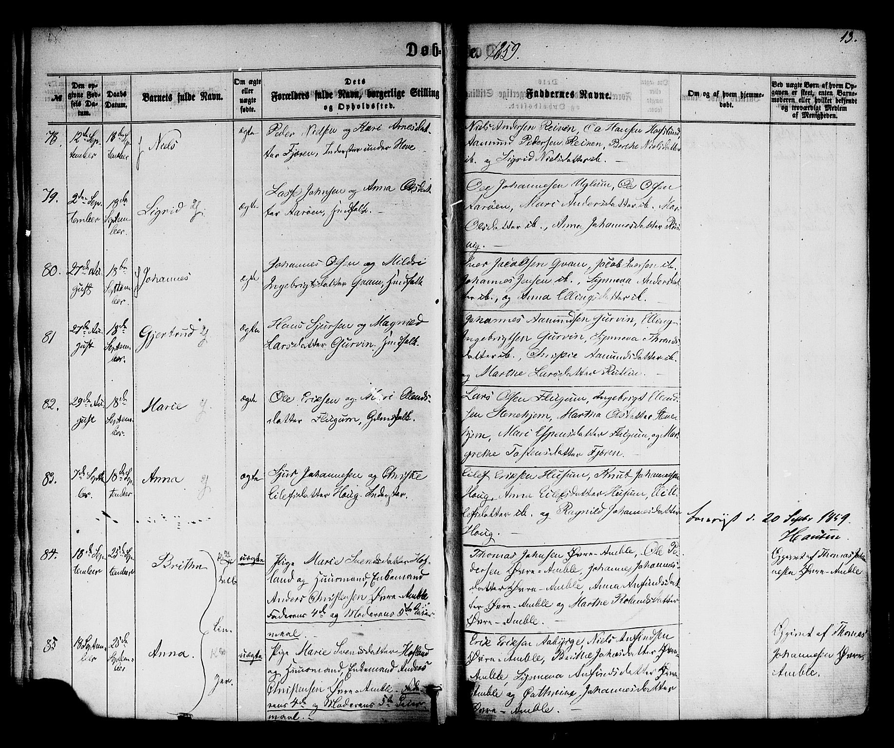 Sogndal sokneprestembete, AV/SAB-A-81301/H/Haa/Haaa/L0013: Ministerialbok nr. A 13, 1859-1877, s. 13