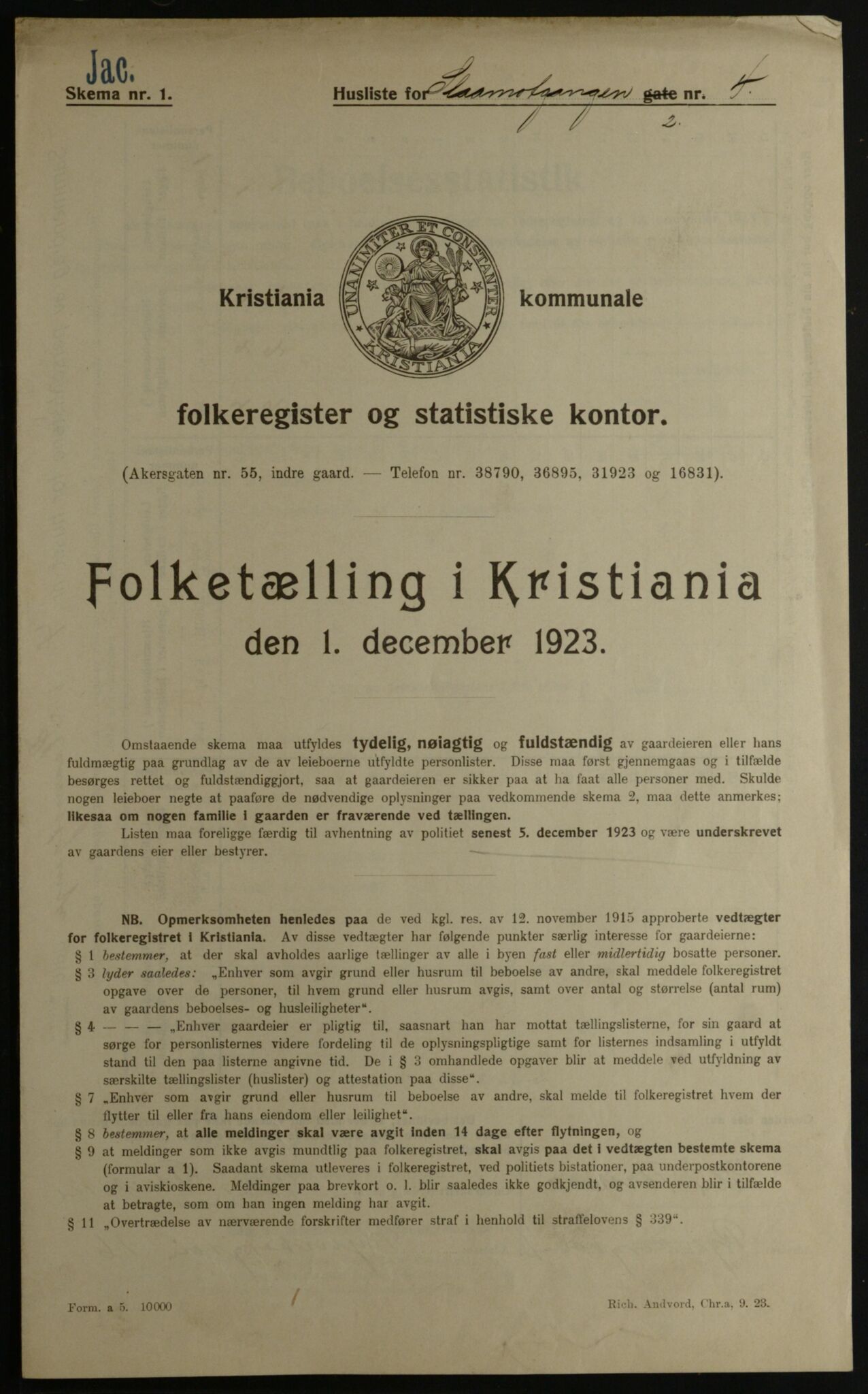 OBA, Kommunal folketelling 1.12.1923 for Kristiania, 1923, s. 107028