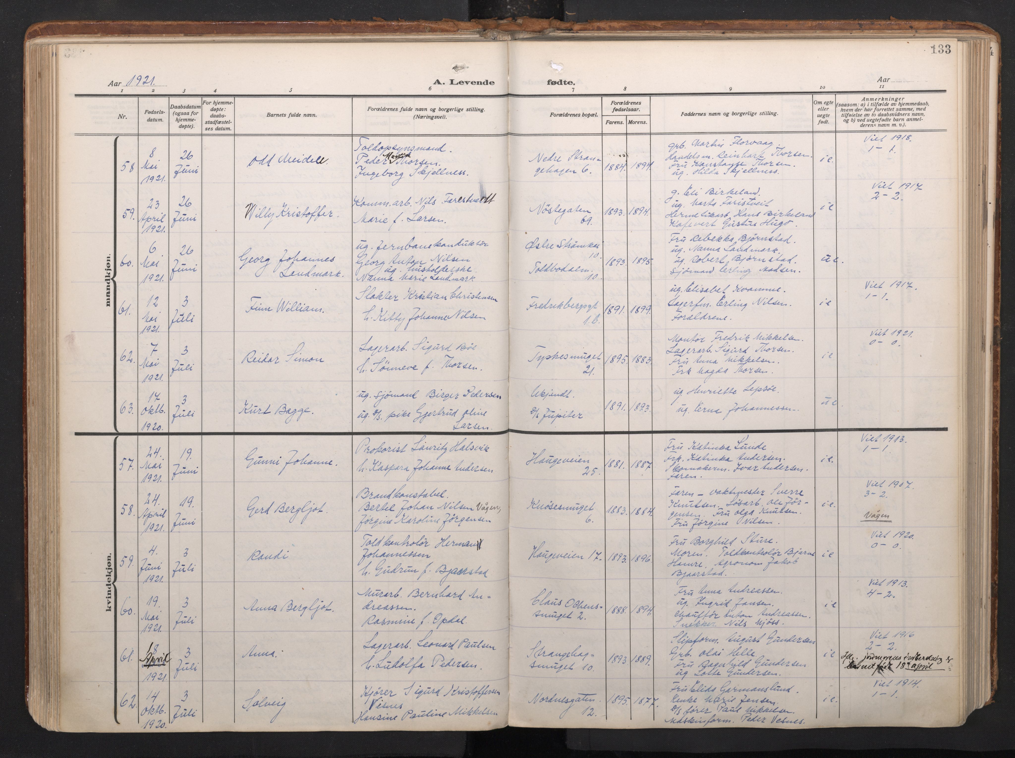 Nykirken Sokneprestembete, AV/SAB-A-77101/H/Haa/L0020: Ministerialbok nr. B 8, 1916-1933, s. 132b-133a