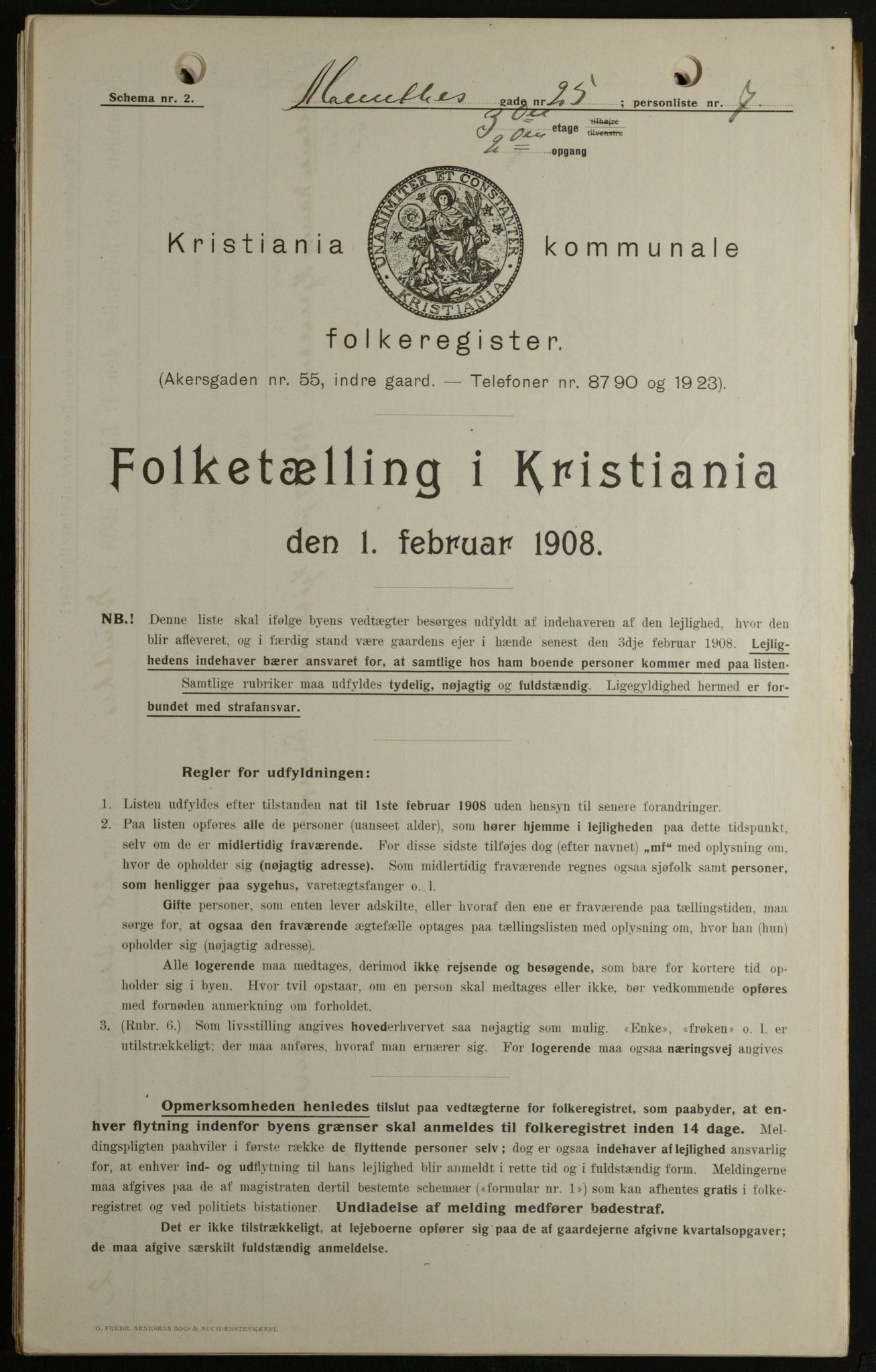 OBA, Kommunal folketelling 1.2.1908 for Kristiania kjøpstad, 1908, s. 61007