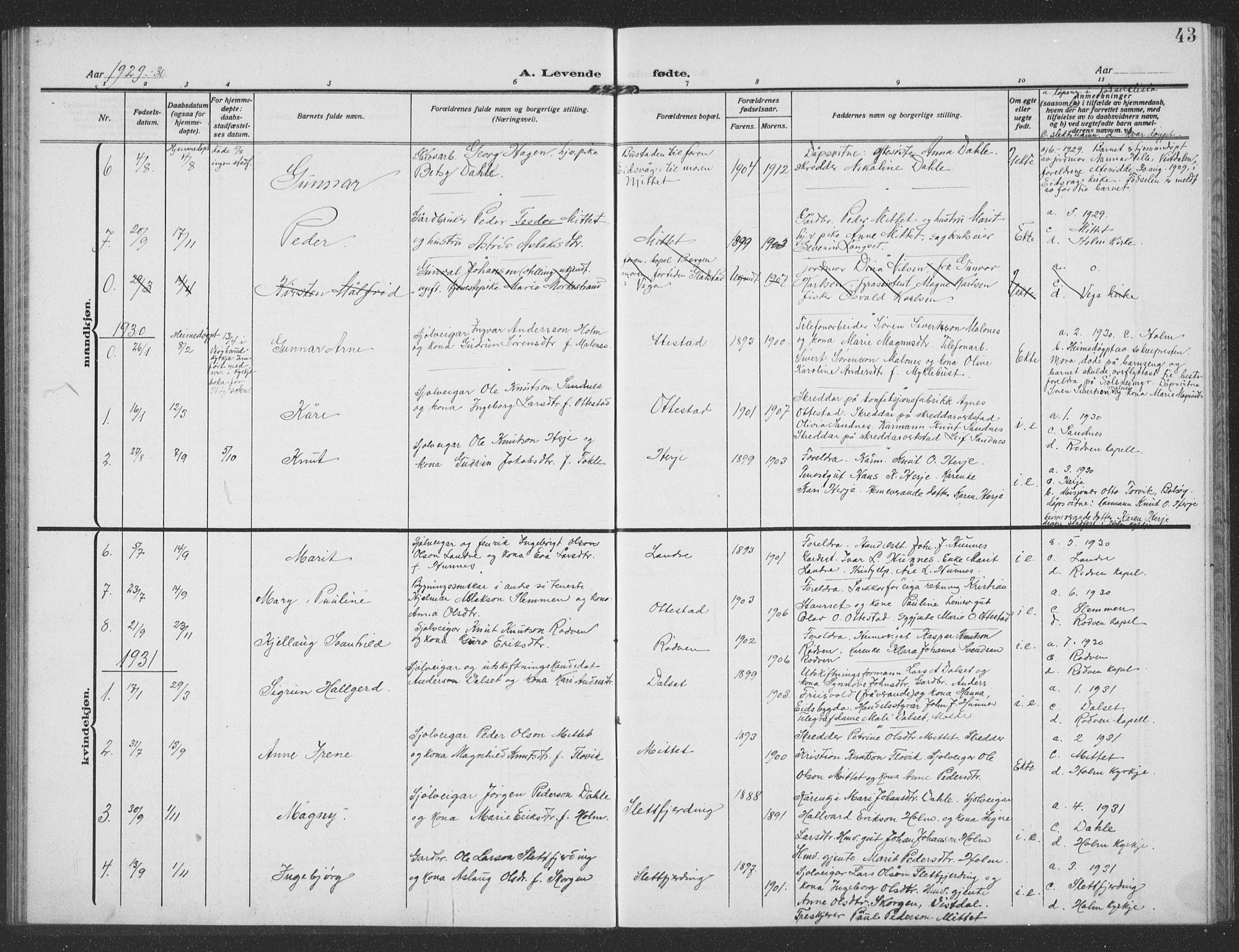 Ministerialprotokoller, klokkerbøker og fødselsregistre - Møre og Romsdal, AV/SAT-A-1454/549/L0615: Klokkerbok nr. 549C01, 1905-1932, s. 43