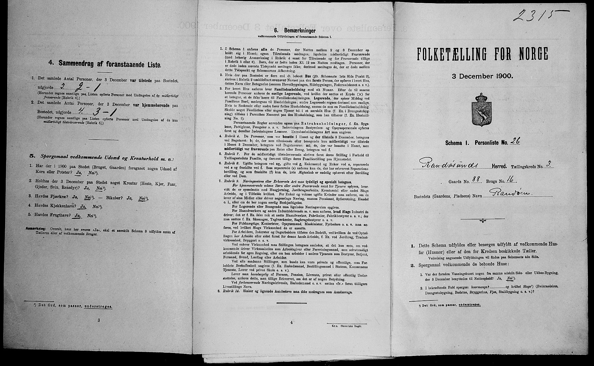 SAK, Folketelling 1900 for 1011 Randesund herred, 1900, s. 395