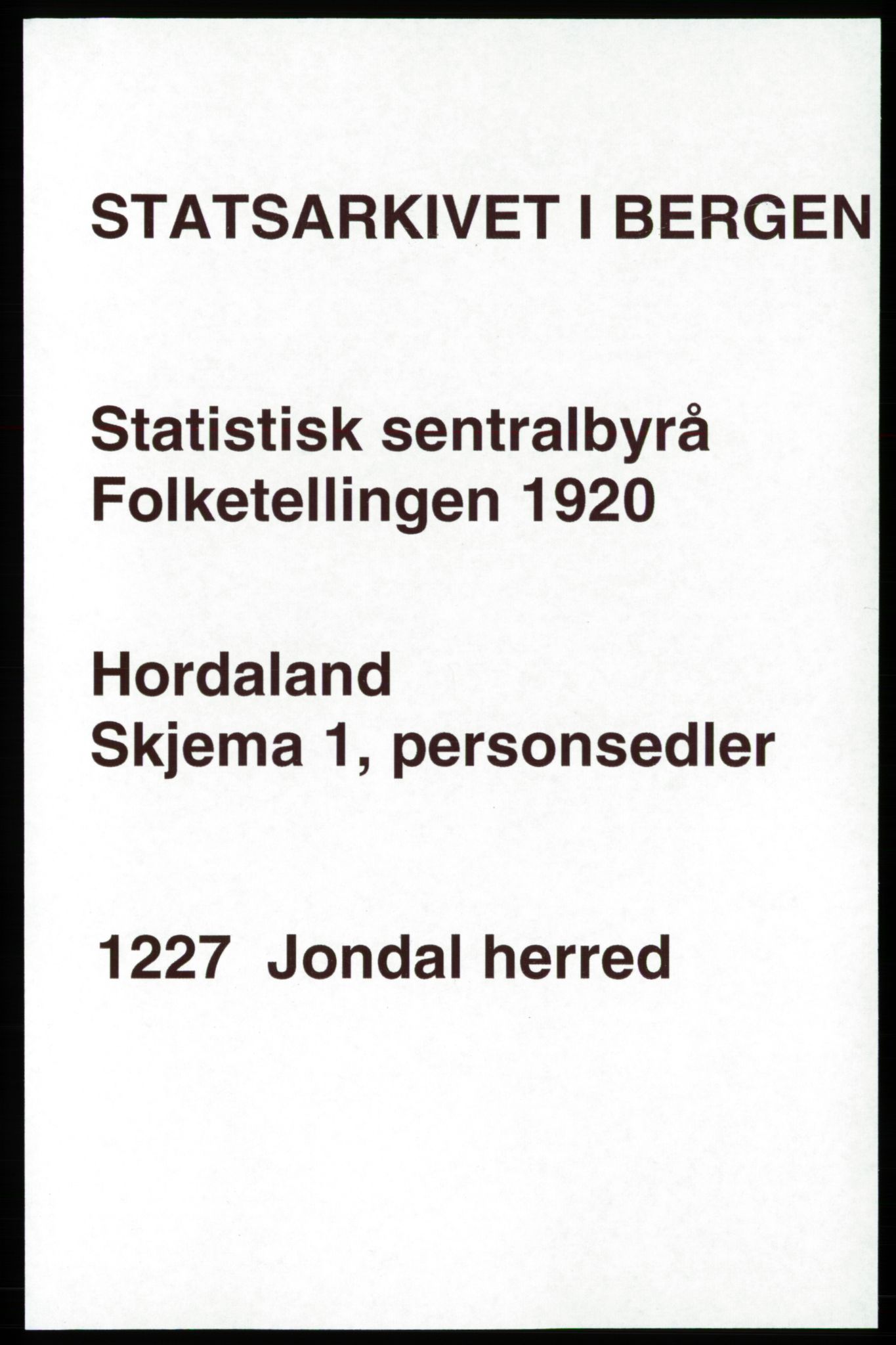 SAB, Folketelling 1920 for 1227 Jondal herred, 1920, s. 842