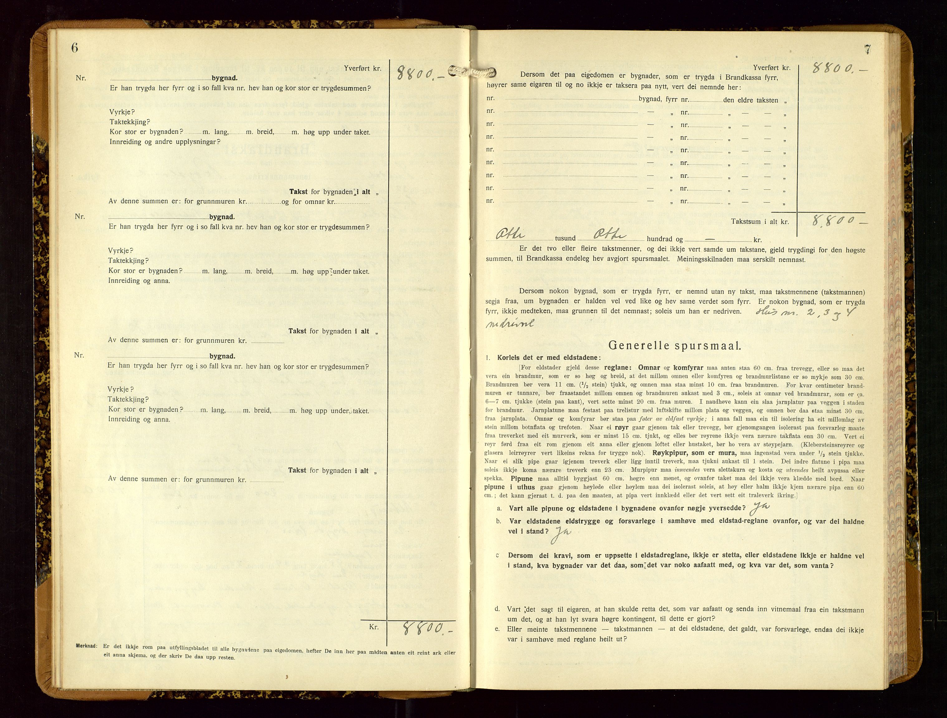 Suldal lensmannskontor, AV/SAST-A-100419/Gob/L0003: Branntakstprotokoll, 1924-1955, s. 6-7