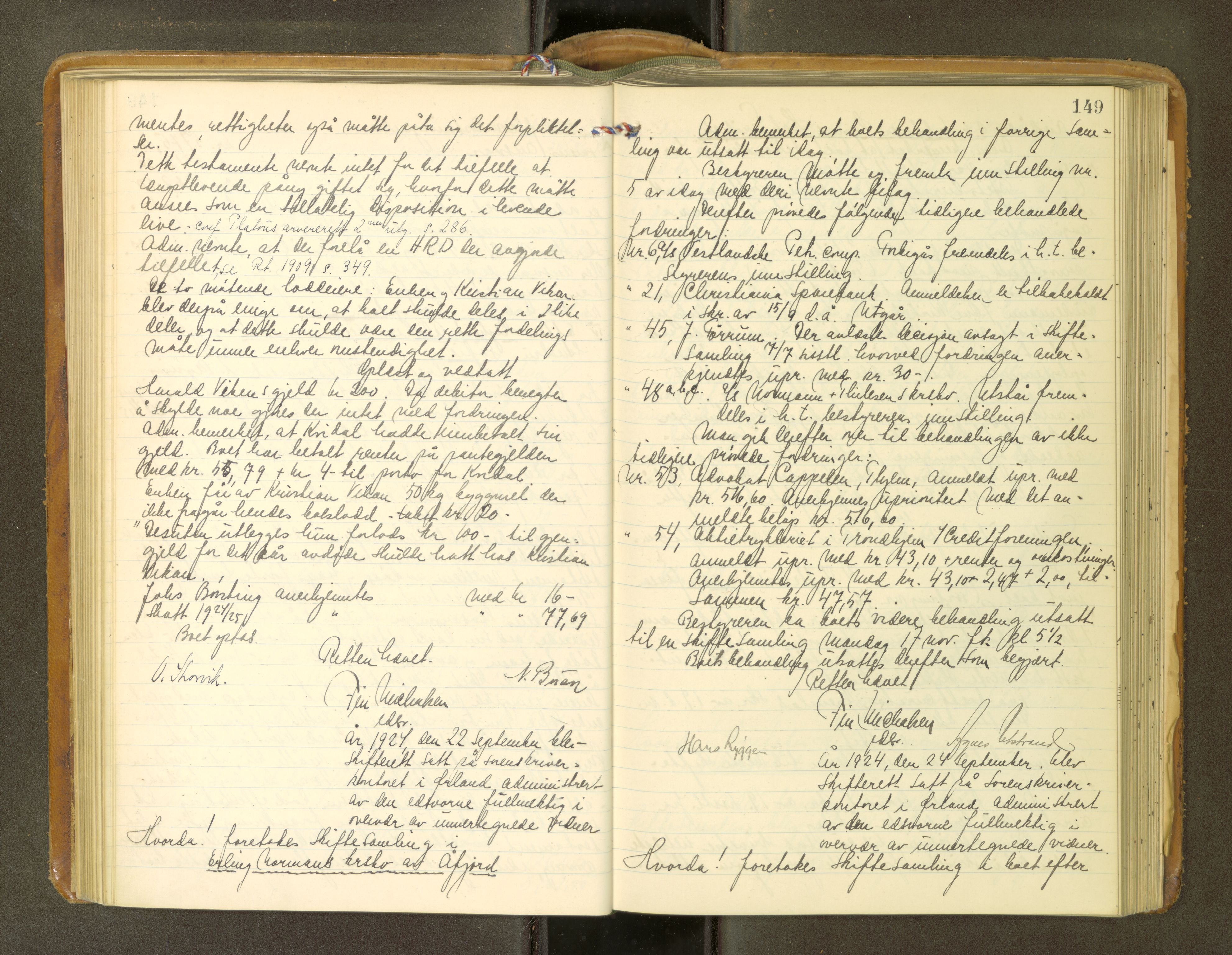 Fosen sorenskriveri, AV/SAT-A-1107/1/3/3B/L0013: Skiftebehandlingsprotokoll, 1923-1927, s. 149