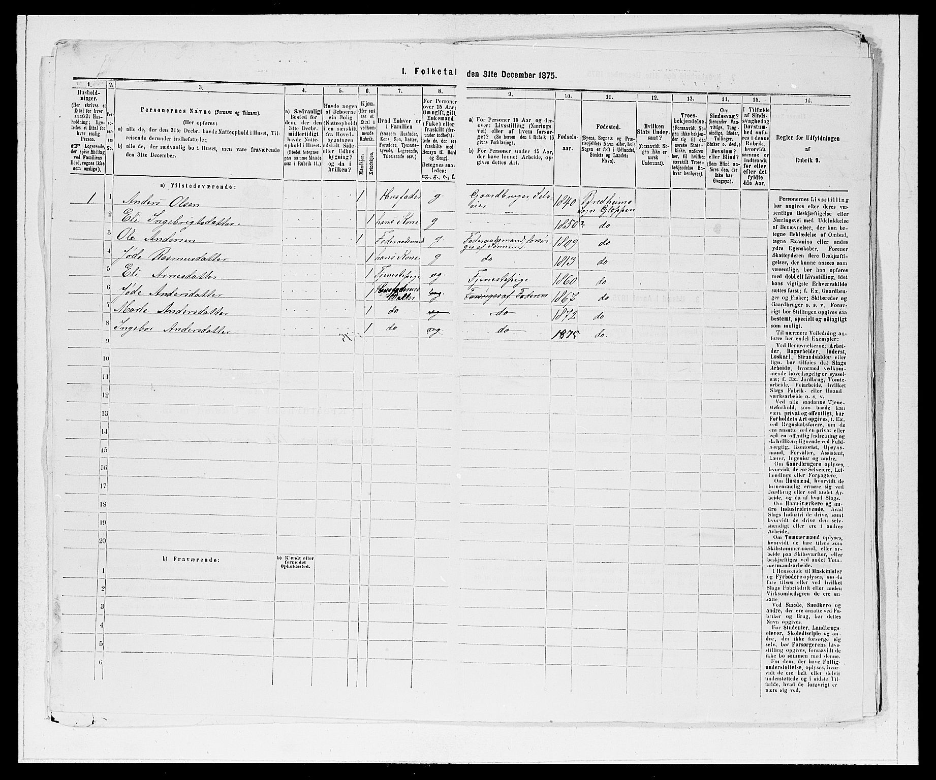 SAB, Folketelling 1875 for 1445P Gloppen prestegjeld, 1875, s. 1397