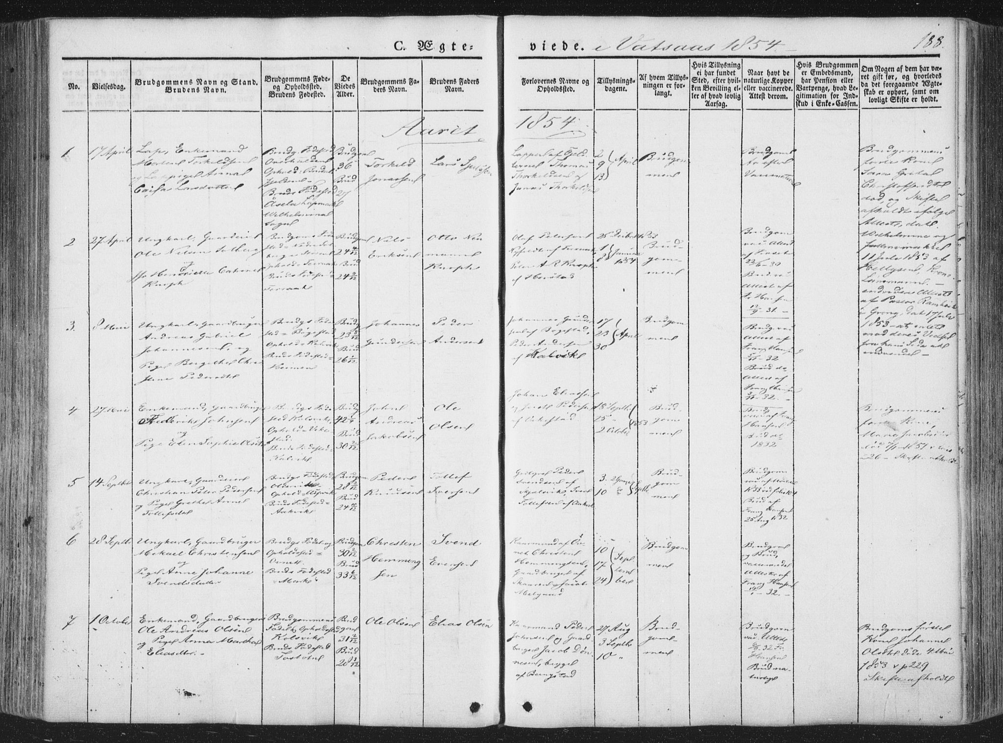 Ministerialprotokoller, klokkerbøker og fødselsregistre - Nordland, SAT/A-1459/810/L0144: Ministerialbok nr. 810A07 /1, 1841-1862, s. 188