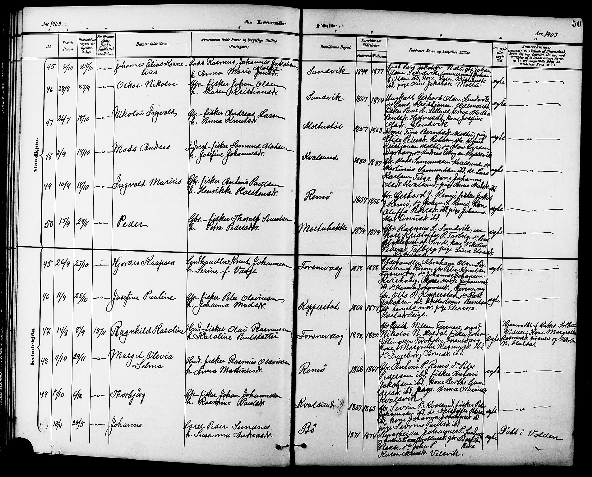 Ministerialprotokoller, klokkerbøker og fødselsregistre - Møre og Romsdal, AV/SAT-A-1454/507/L0082: Klokkerbok nr. 507C05, 1896-1914, s. 50