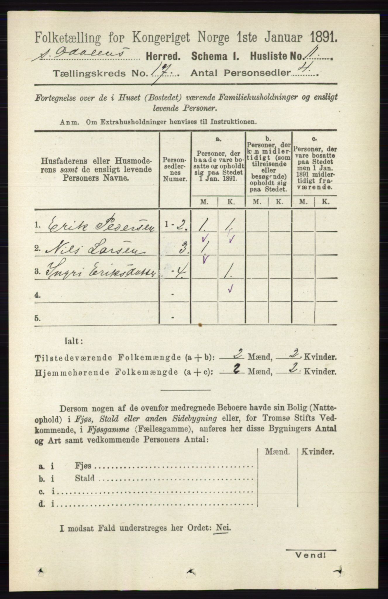 RA, Folketelling 1891 for 0419 Sør-Odal herred, 1891, s. 7791