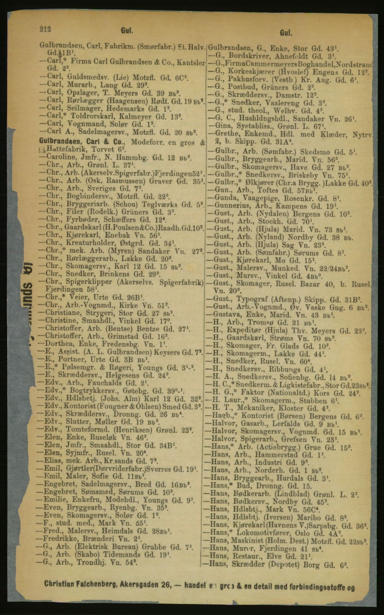 Kristiania/Oslo adressebok, PUBL/-, 1889, s. 212