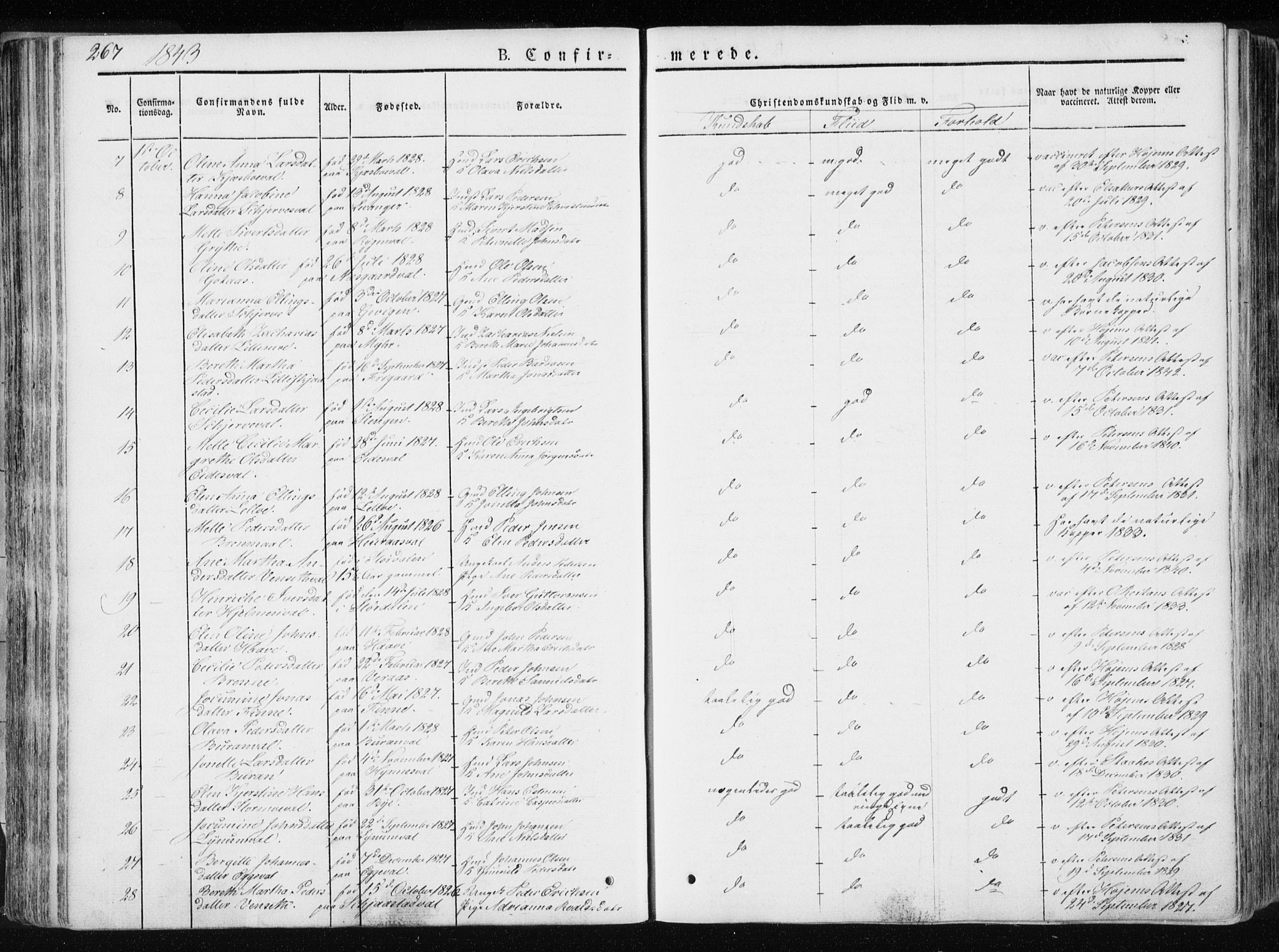 Ministerialprotokoller, klokkerbøker og fødselsregistre - Nord-Trøndelag, SAT/A-1458/717/L0154: Ministerialbok nr. 717A06 /1, 1836-1849, s. 267