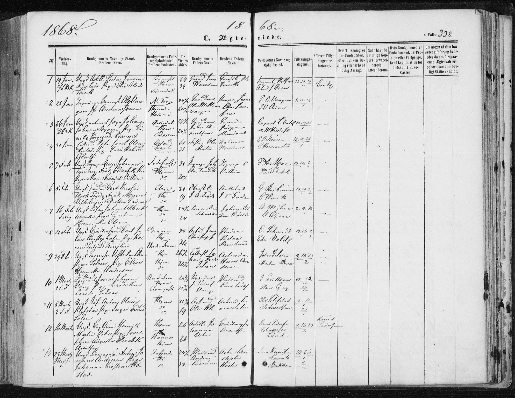 Ministerialprotokoller, klokkerbøker og fødselsregistre - Sør-Trøndelag, SAT/A-1456/602/L0115: Ministerialbok nr. 602A13, 1860-1872, s. 338