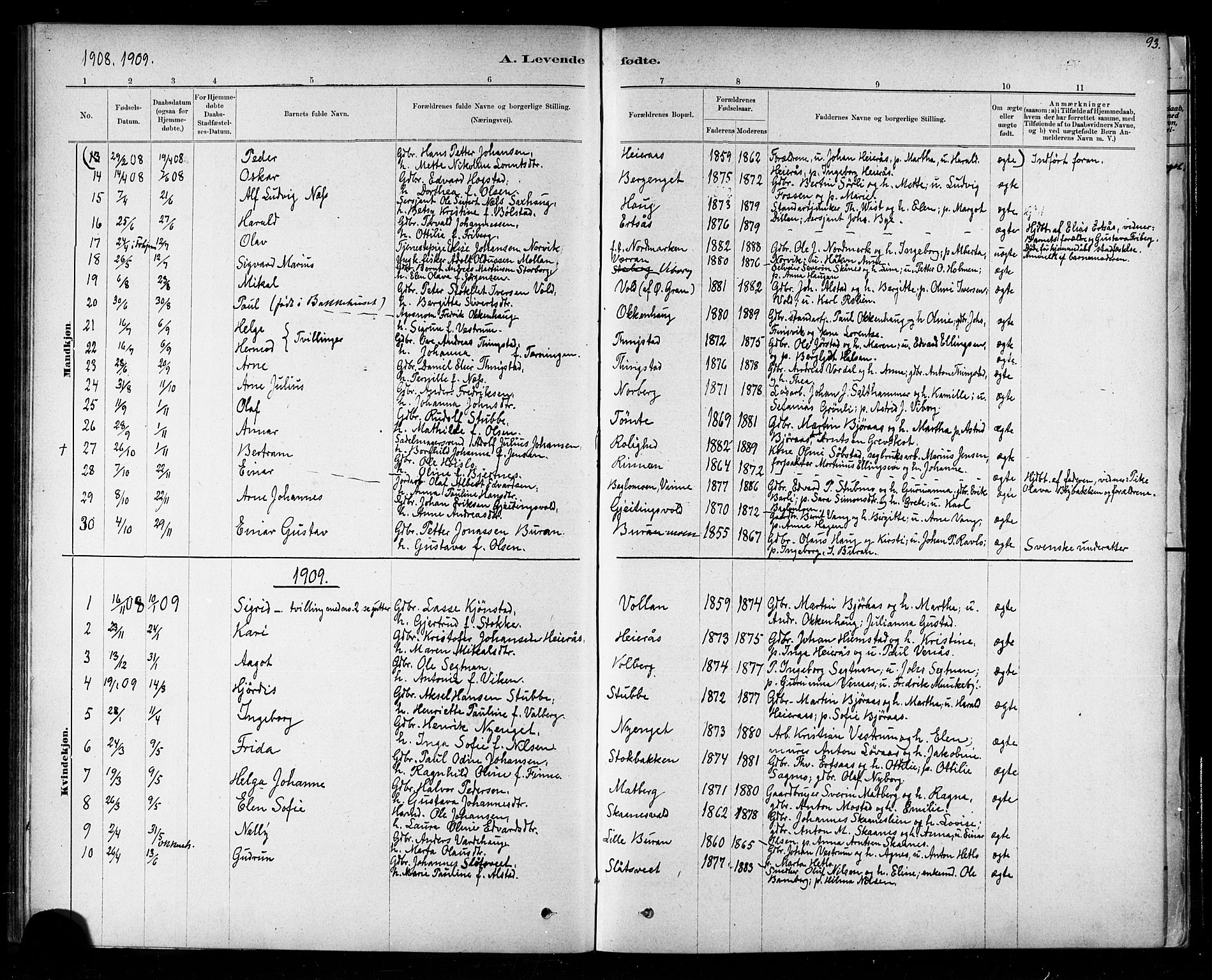 Ministerialprotokoller, klokkerbøker og fødselsregistre - Nord-Trøndelag, SAT/A-1458/721/L0208: Klokkerbok nr. 721C01, 1880-1917, s. 93