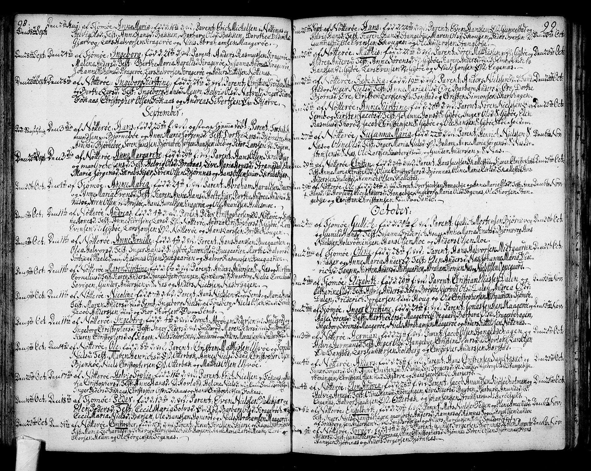 Nøtterøy kirkebøker, AV/SAKO-A-354/F/Fa/L0003: Ministerialbok nr. I 3, 1791-1814, s. 98-99