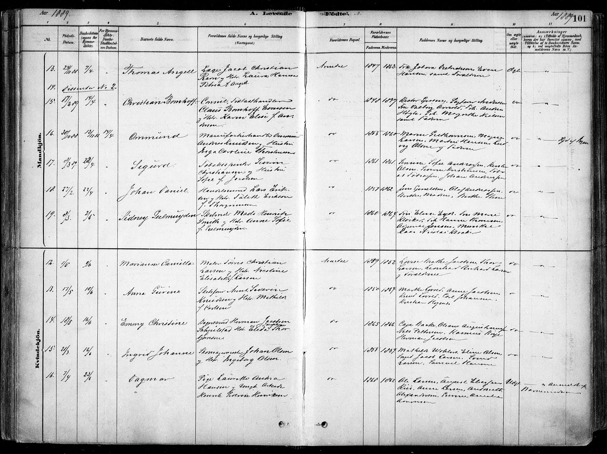 Arendal sokneprestkontor, Trefoldighet, AV/SAK-1111-0040/F/Fa/L0008: Ministerialbok nr. A 8, 1878-1899, s. 101