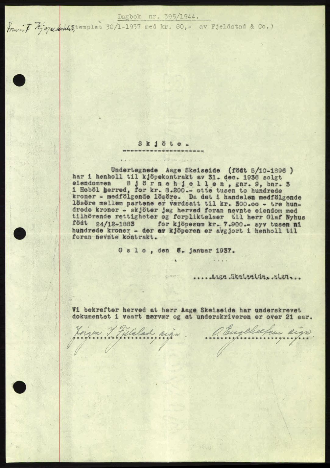 Moss sorenskriveri, SAO/A-10168: Pantebok nr. A12, 1943-1944, Dagboknr: 395/1944