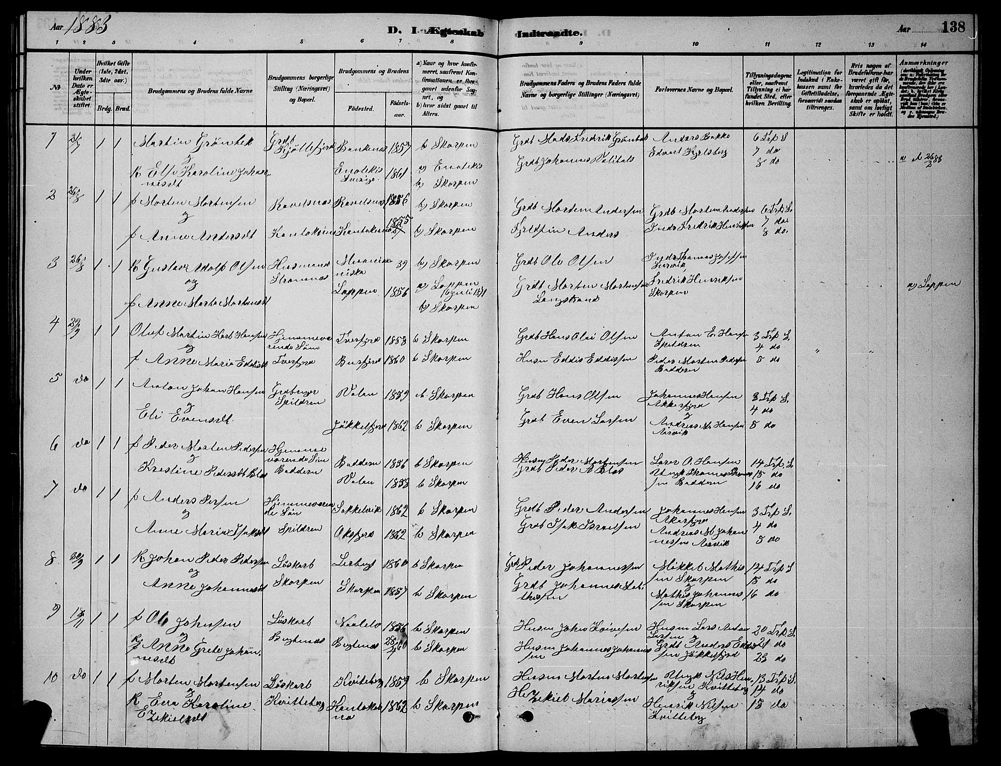 Skjervøy sokneprestkontor, AV/SATØ-S-1300/H/Ha/Hab/L0015klokker: Klokkerbok nr. 15, 1878-1890, s. 138