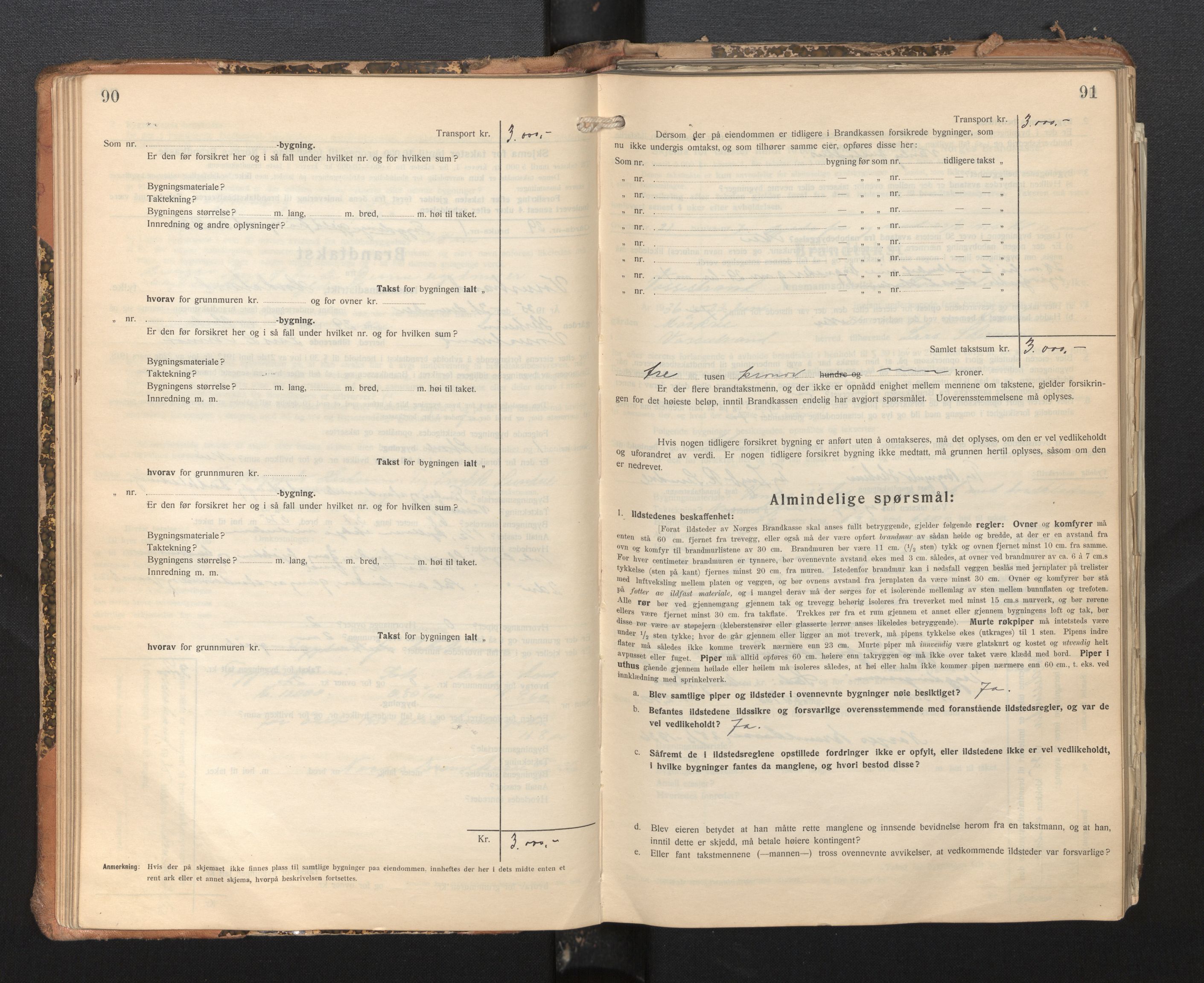 Lensmannen i Vossestrand, AV/SAB-A-35901/0012/L0002: Branntakstprotokoll, skjematakst, 1929-1955, s. 90-91