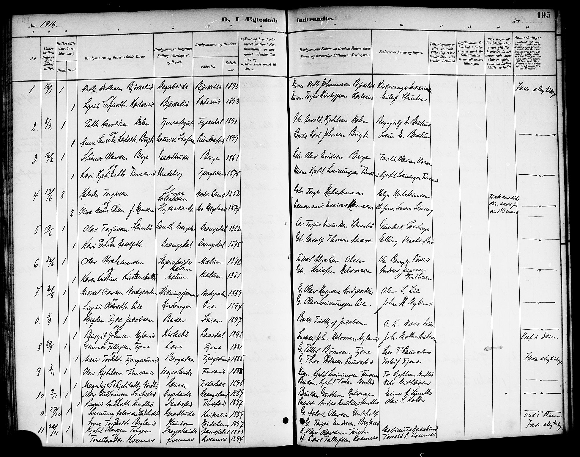 Kviteseid kirkebøker, AV/SAKO-A-276/G/Ga/L0002: Klokkerbok nr. I 2, 1893-1918, s. 195