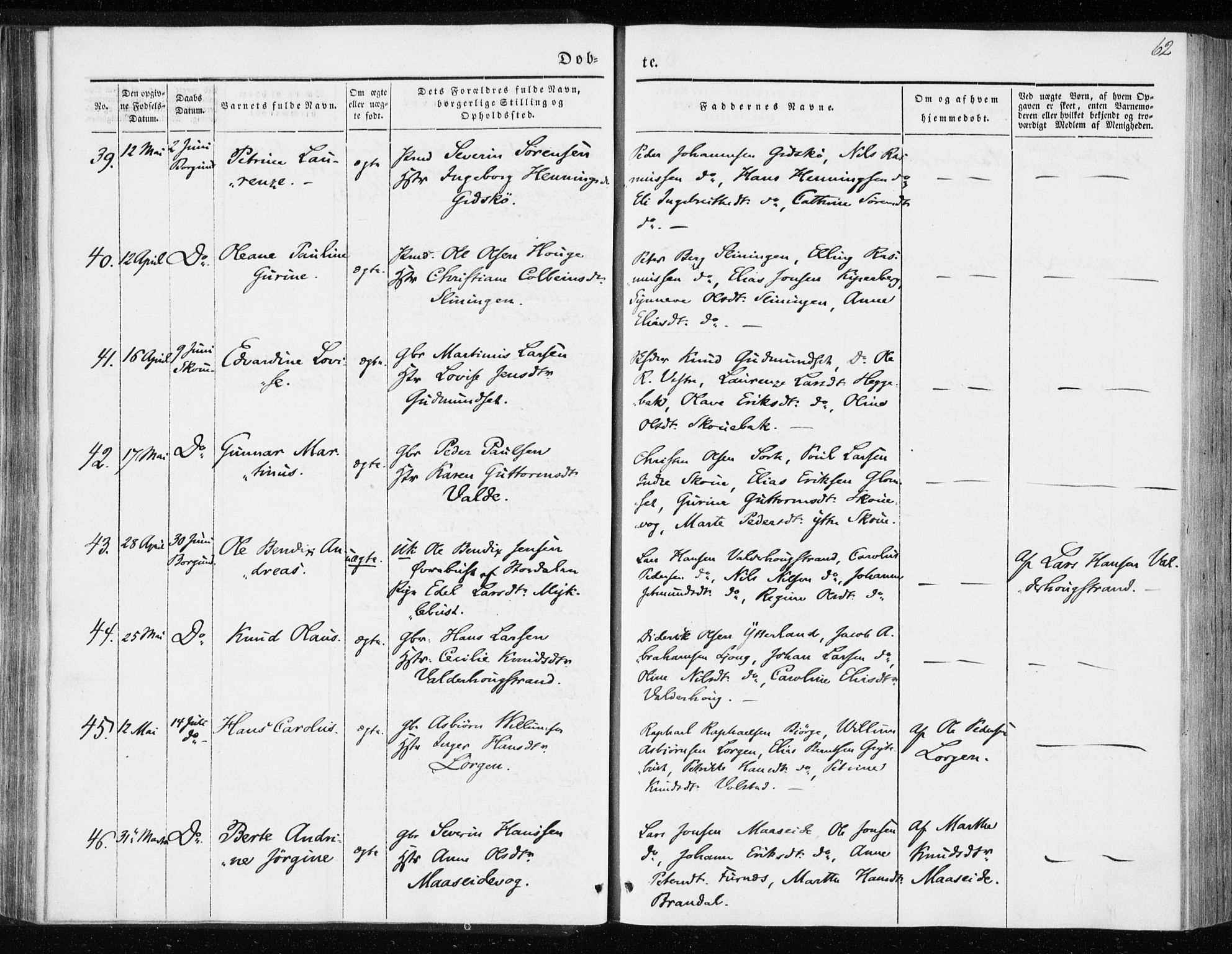 Ministerialprotokoller, klokkerbøker og fødselsregistre - Møre og Romsdal, AV/SAT-A-1454/528/L0415: Residerende kapellans bok nr. 528B03, 1843-1852, s. 62