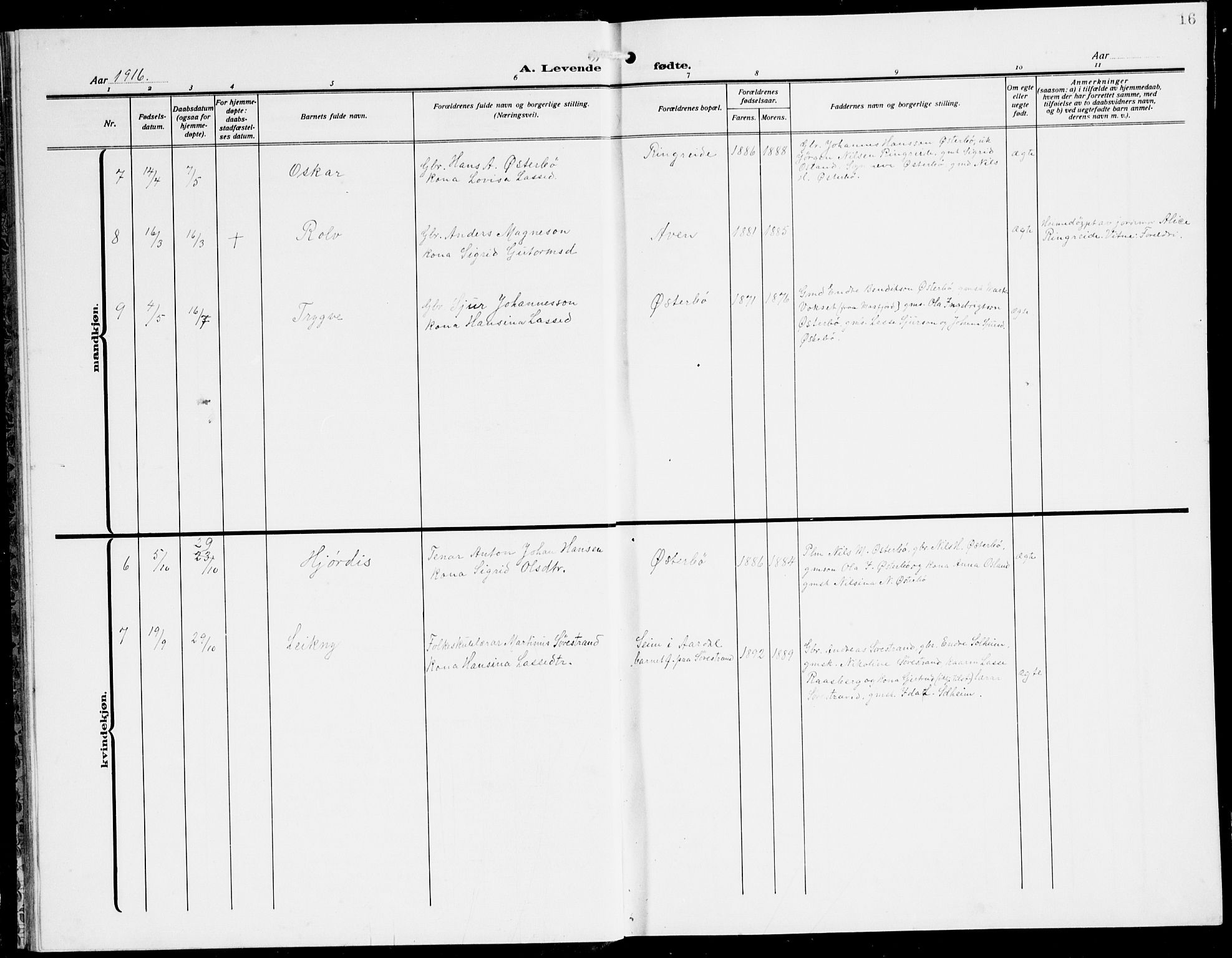 Lavik sokneprestembete, AV/SAB-A-80901: Klokkerbok nr. A 3, 1911-1942, s. 16