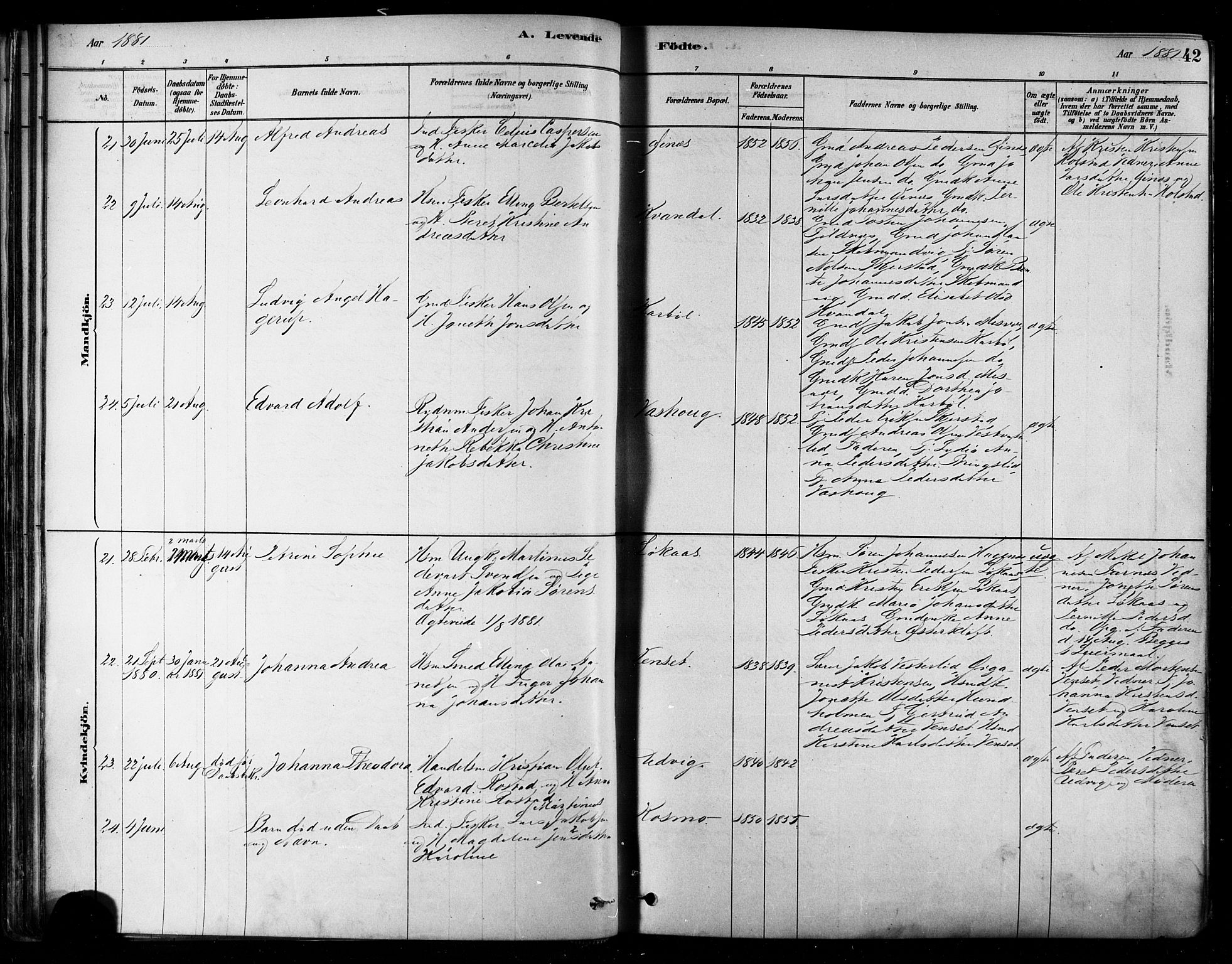 Ministerialprotokoller, klokkerbøker og fødselsregistre - Nordland, AV/SAT-A-1459/852/L0740: Ministerialbok nr. 852A10, 1878-1894, s. 42