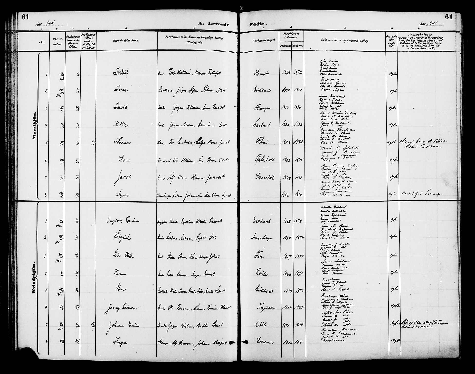 Gjerstad sokneprestkontor, AV/SAK-1111-0014/F/Fb/Fba/L0007: Klokkerbok nr. B 7, 1891-1908, s. 61