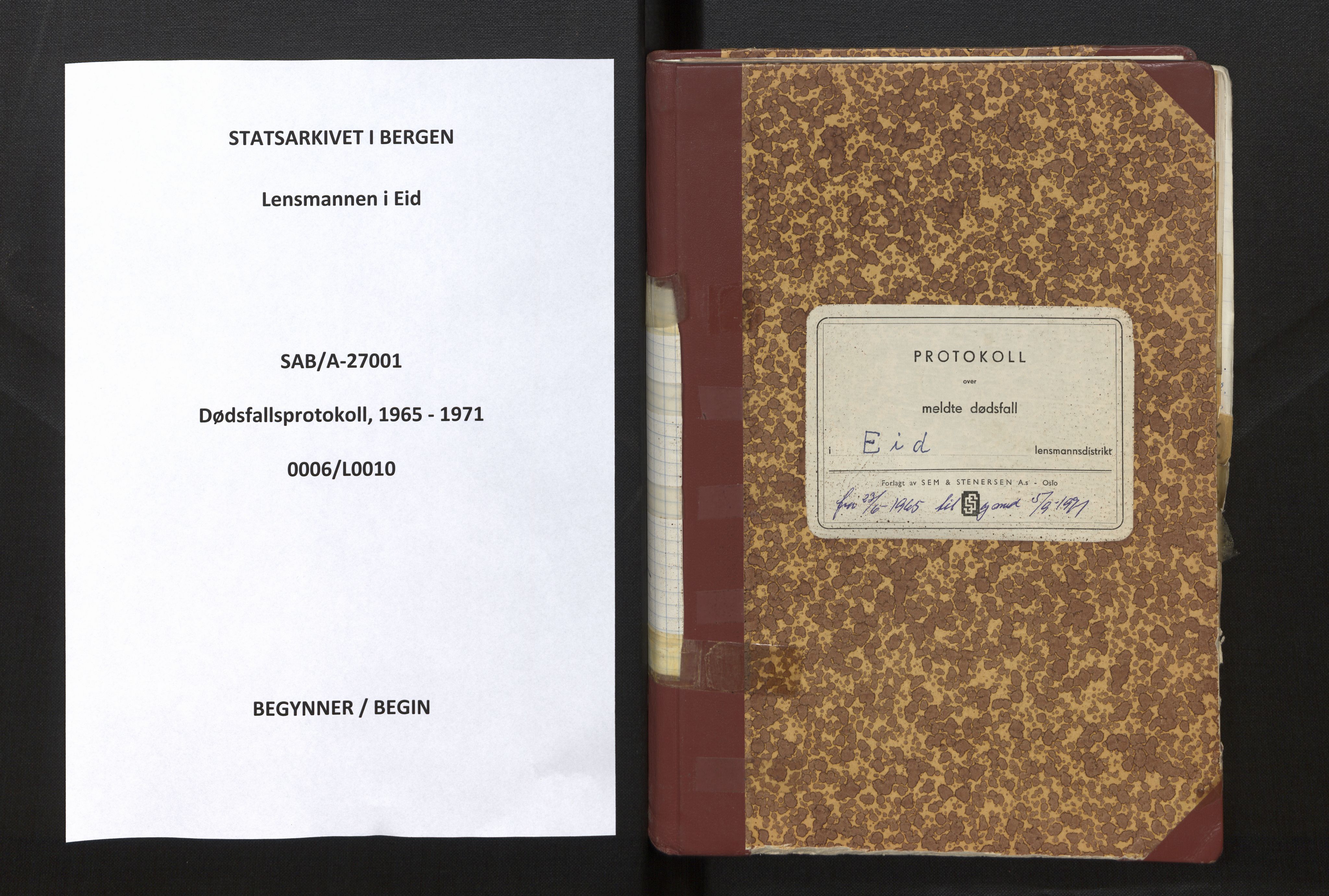Lensmannen i Eid, SAB/A-27001/0006/L0010: Dødsfallprotokoll, 1965-1971