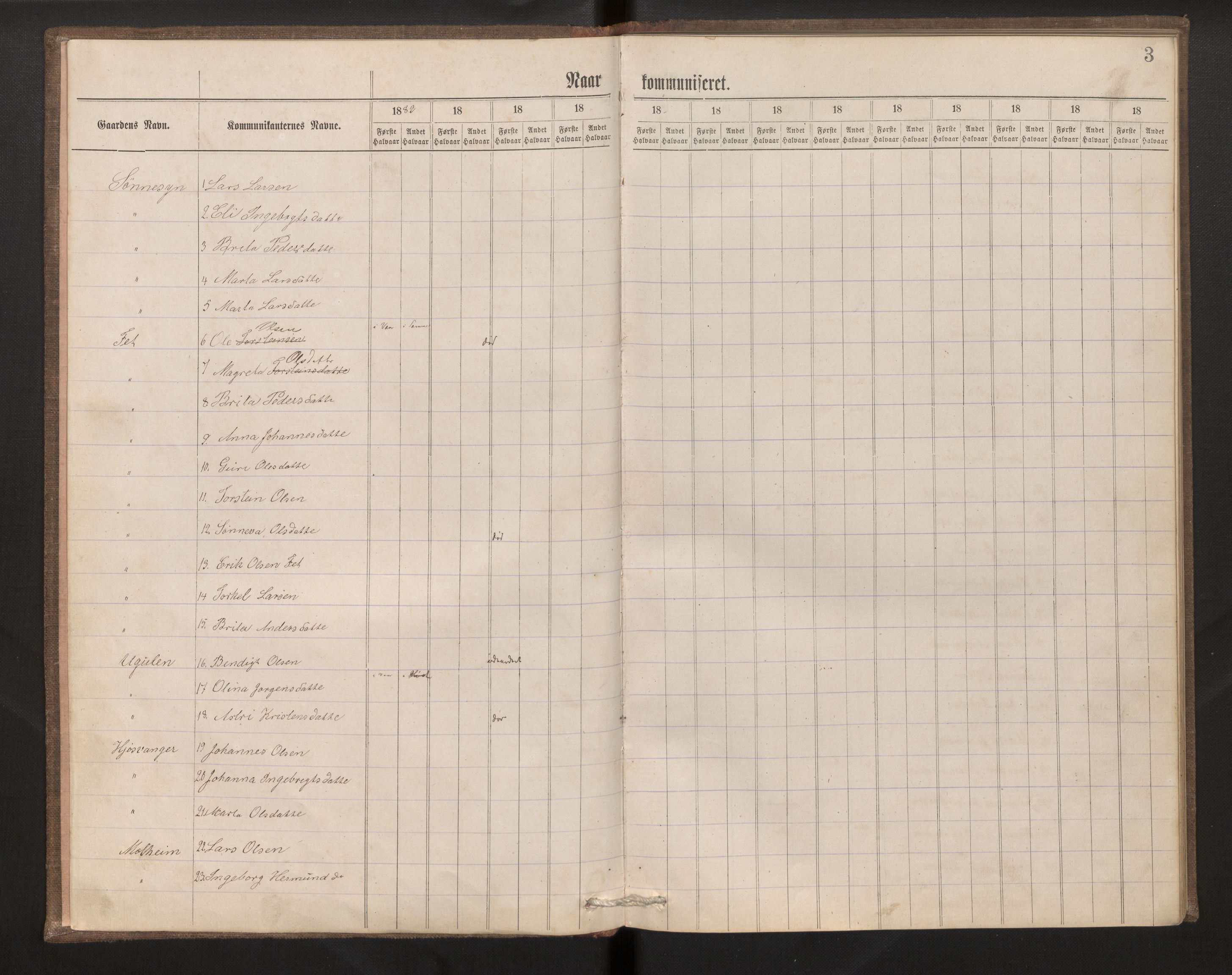 Hafslo sokneprestembete, SAB/A-80301/H/Hb/L0001: Kommunikantprotokoll nr. 1, 1882-1920, s. 3