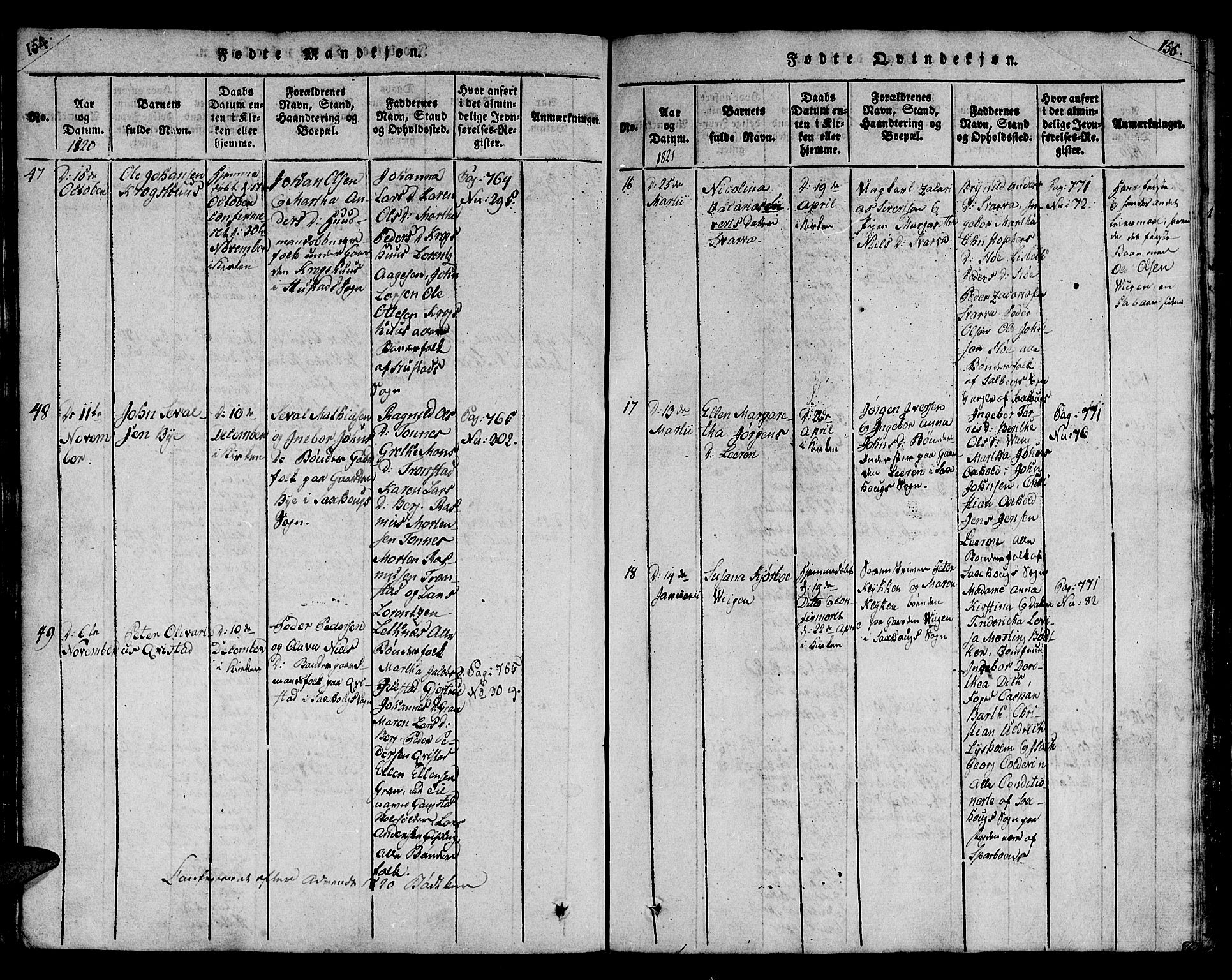 Ministerialprotokoller, klokkerbøker og fødselsregistre - Nord-Trøndelag, AV/SAT-A-1458/730/L0275: Ministerialbok nr. 730A04, 1816-1822, s. 154-155