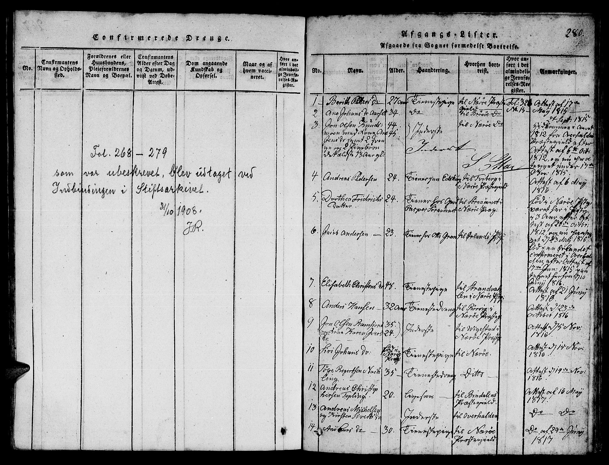 Ministerialprotokoller, klokkerbøker og fødselsregistre - Nord-Trøndelag, SAT/A-1458/780/L0648: Klokkerbok nr. 780C01 /1, 1815-1870, s. 280
