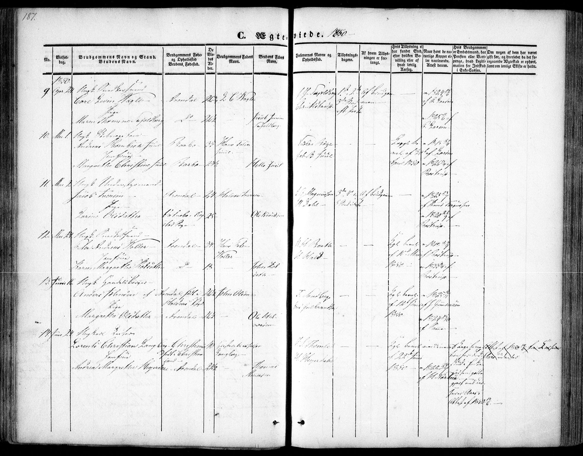 Arendal sokneprestkontor, Trefoldighet, AV/SAK-1111-0040/F/Fa/L0005: Ministerialbok nr. A 5, 1838-1854, s. 187