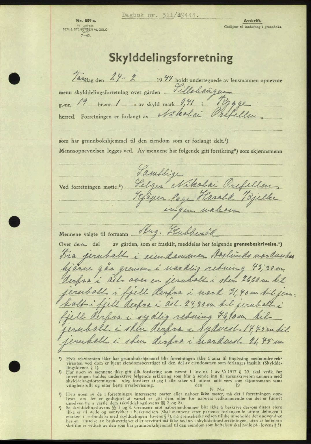 Moss sorenskriveri, SAO/A-10168: Pantebok nr. A12, 1943-1944, Dagboknr: 311/1944