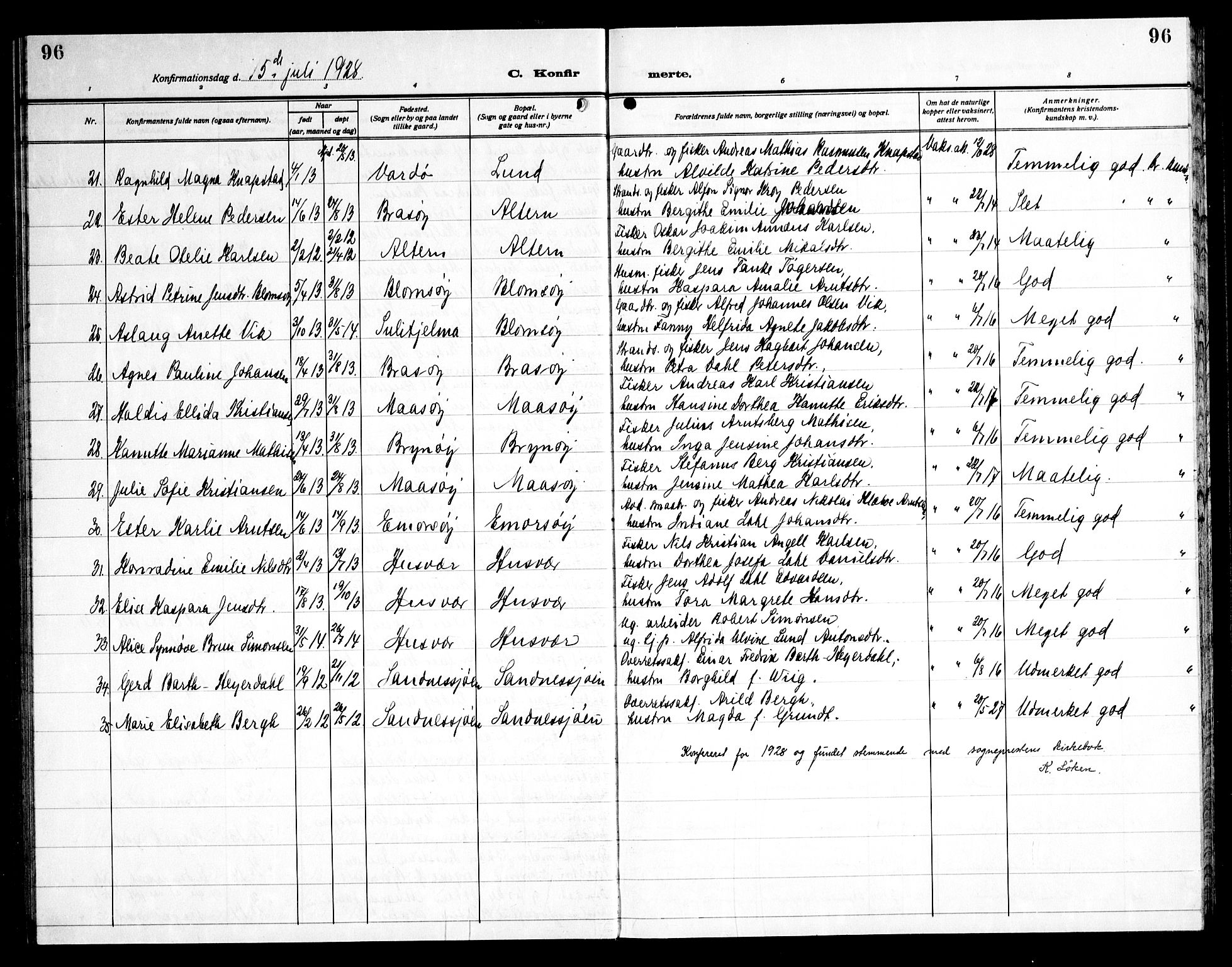 Ministerialprotokoller, klokkerbøker og fødselsregistre - Nordland, AV/SAT-A-1459/830/L0466: Klokkerbok nr. 830C08, 1920-1945, s. 96