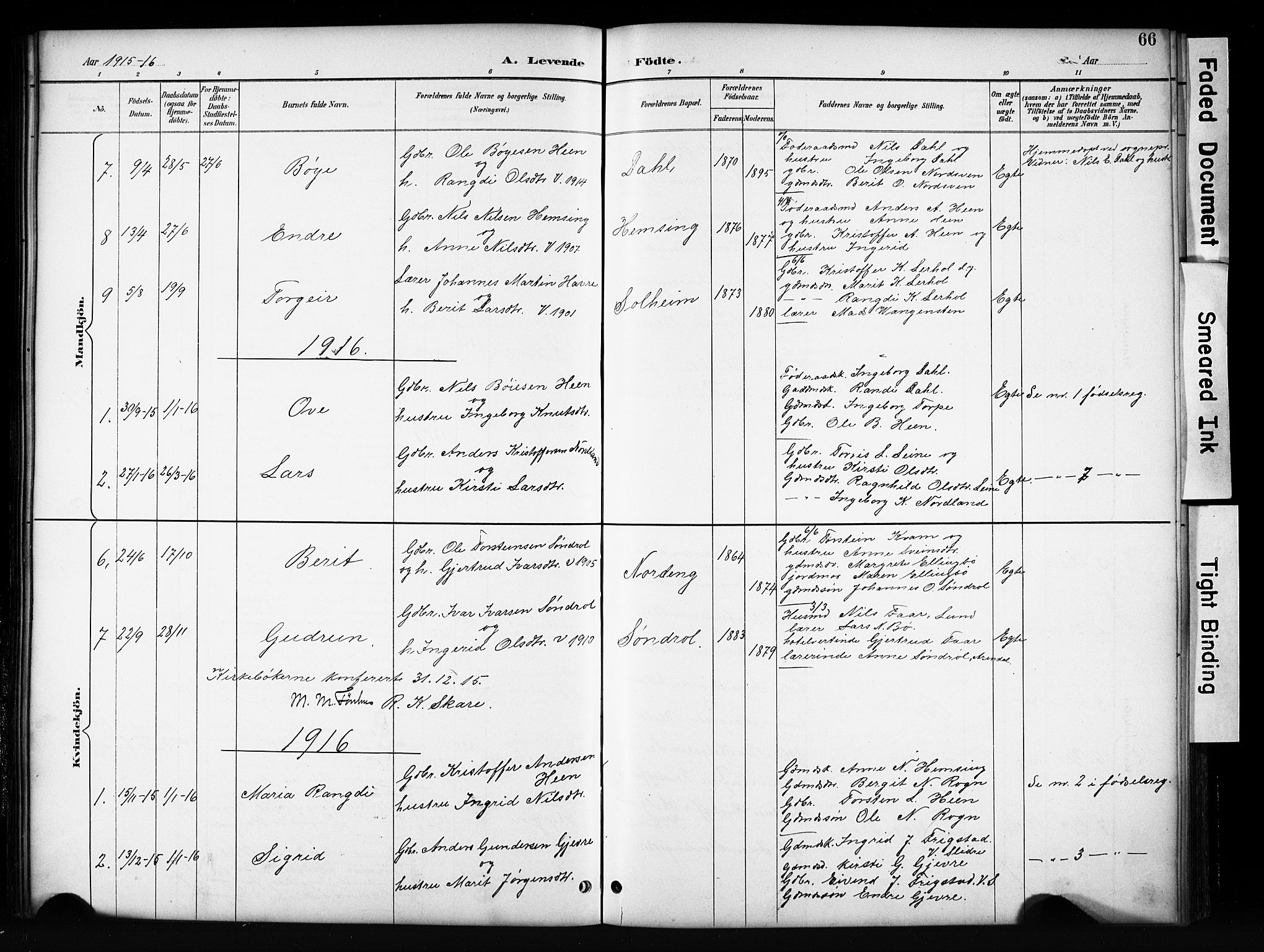 Vang prestekontor, Valdres, AV/SAH-PREST-140/H/Hb/L0006: Klokkerbok nr. 6, 1893-1918, s. 66
